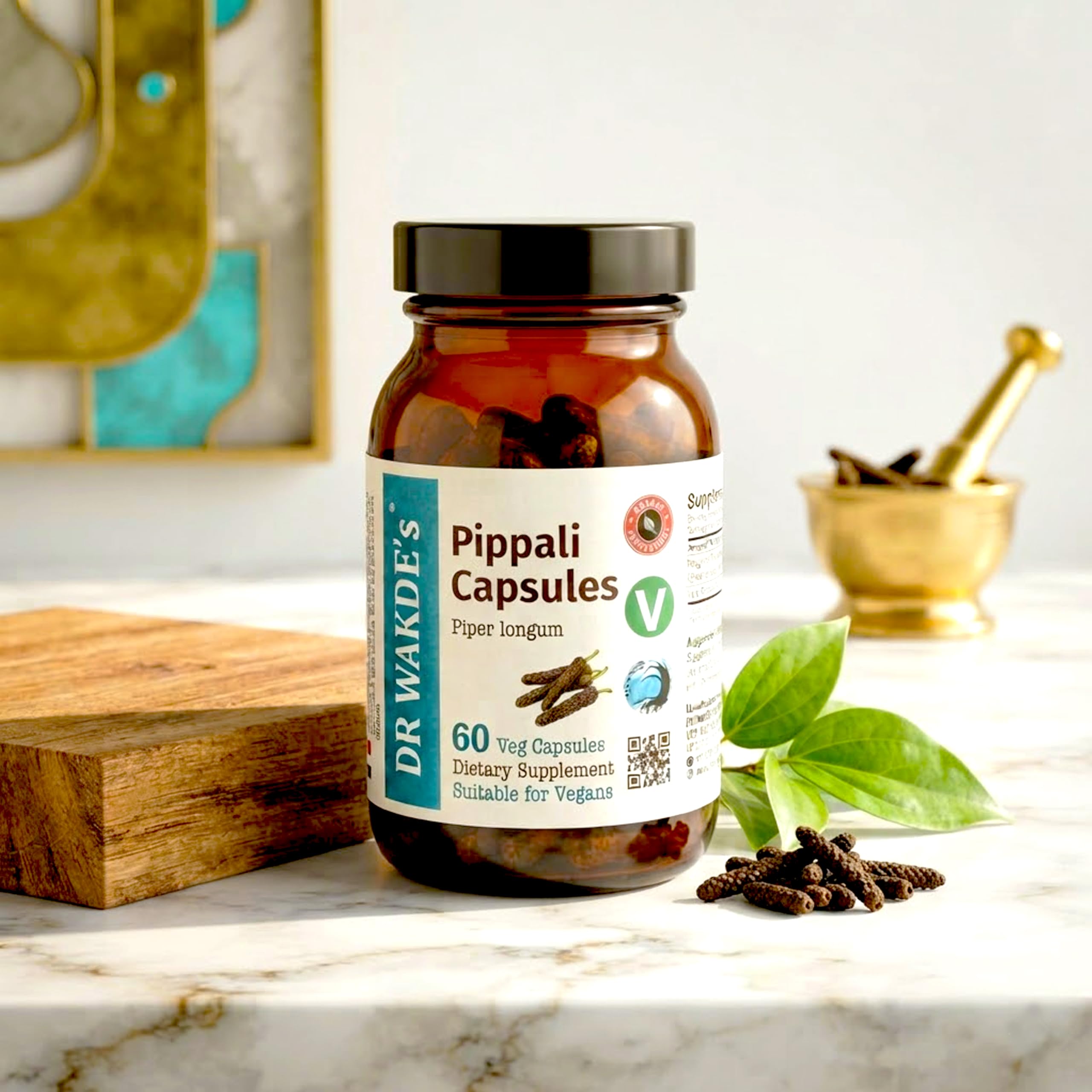 DR WAKDE'S Pippali Kapseln (Langer Pfeffer, 60 Veg Caps, Ayurveda-Ergänzung, Vegan, Kräuter, Natürlich)