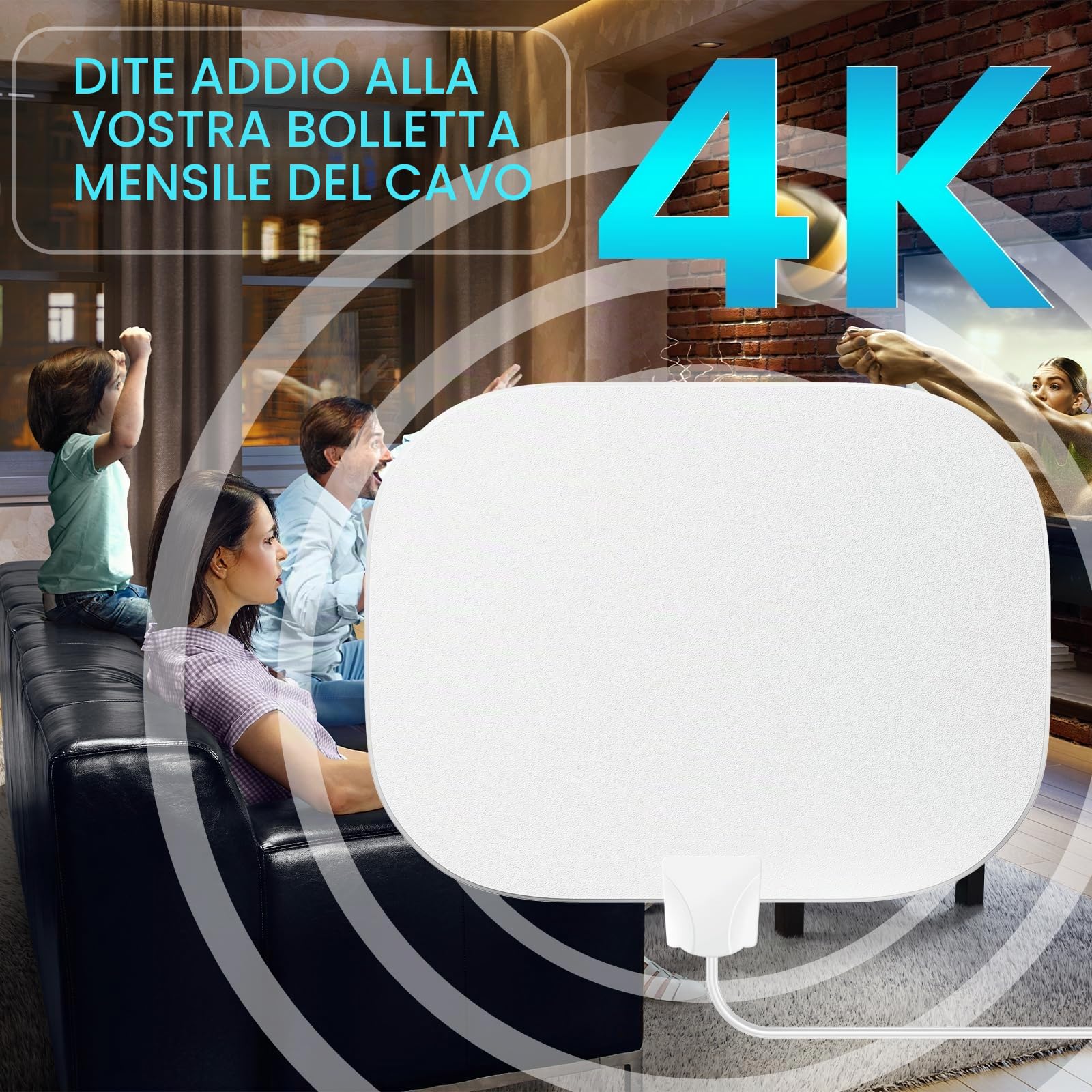 2026 Antenna TV Interna Potente Aggiornata, 650Km+ Antenna TV da Interno A Lunga Distanza, 360° Ricezione HD de Canali Locali, Compatibile Con Smart E Vecchie TVs, Cavo Coassiale Da 10M