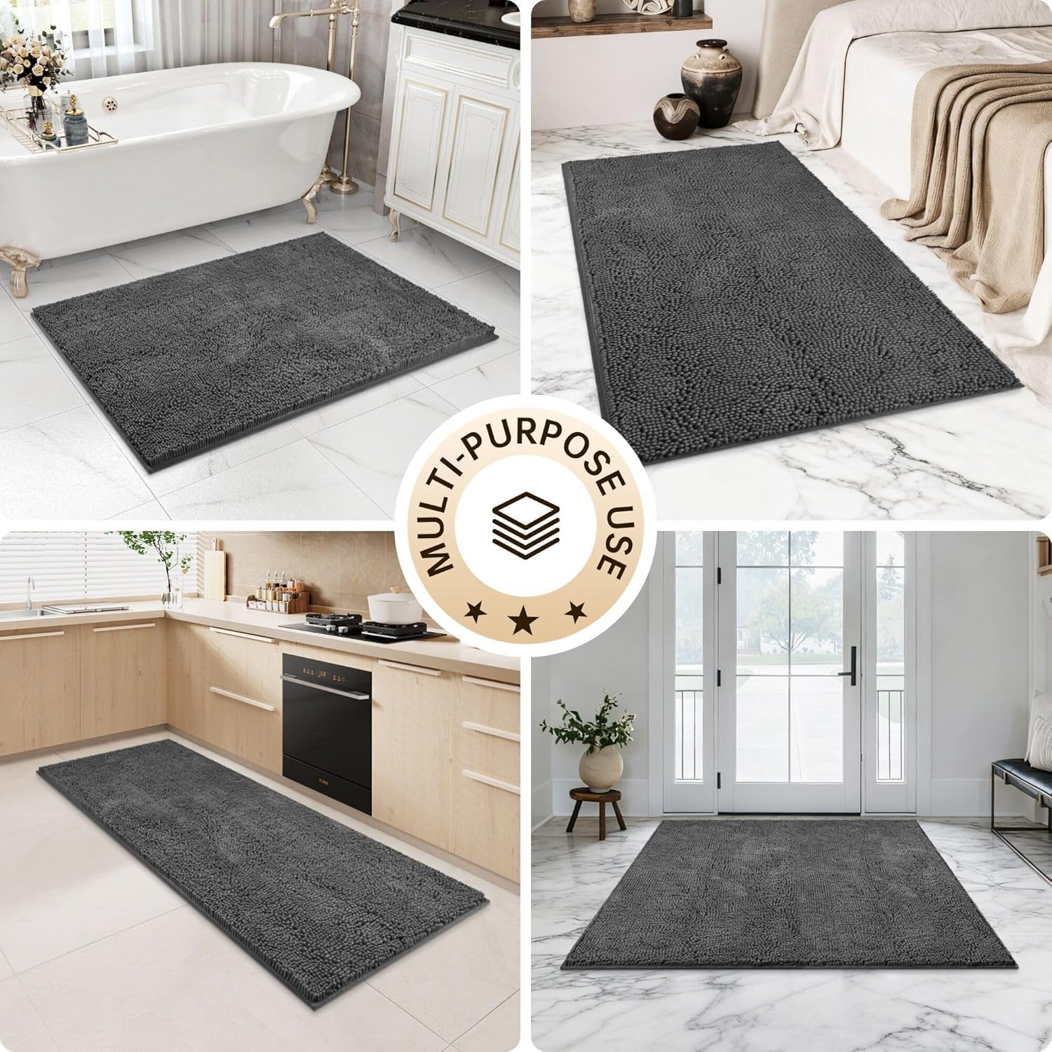 Amyracel Long Bathroom Rugs Runner 24x48, Thick Soft Quick Dry Absorbent Chenille Bath Rug, Rubber Back Non Slip Machine Washable Bath Mat for Bathroom Shower Tub Floor