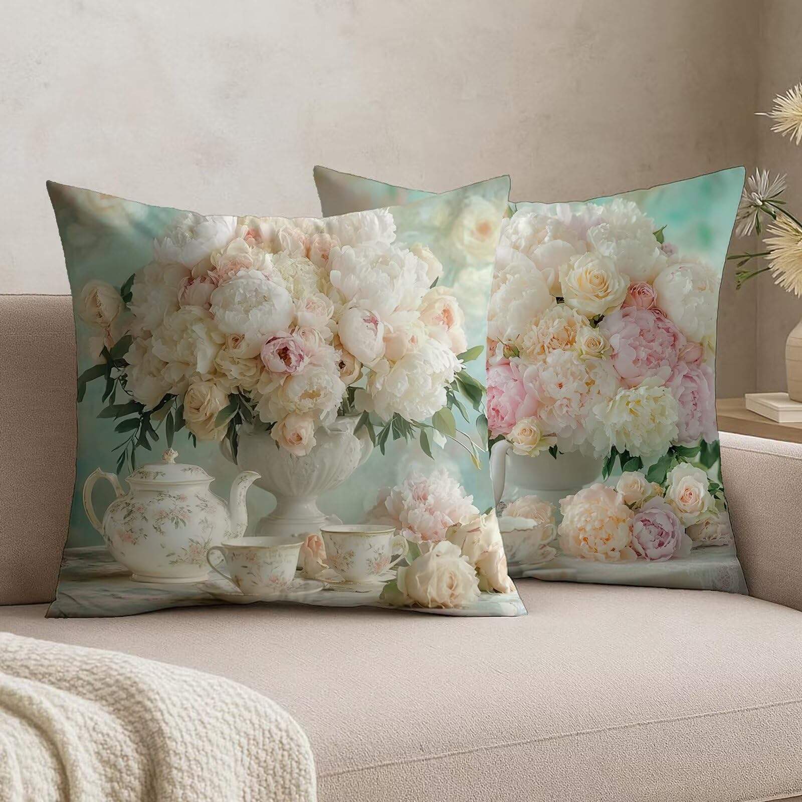 Housse de coussin fleur en velours blanc 60x60 pour une ambiance cocooning dans votre chambre