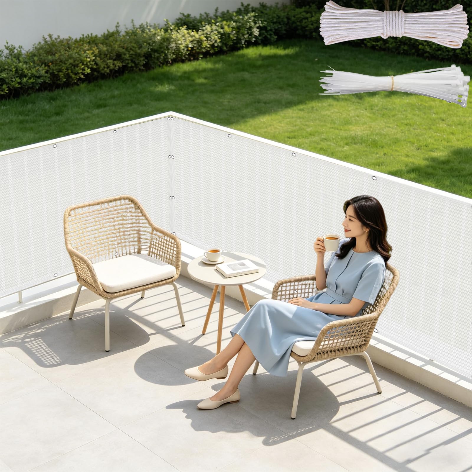 Brise-Vue blanc 100x375 cm pour bloquer le vis-à-vis et les UV du soleil