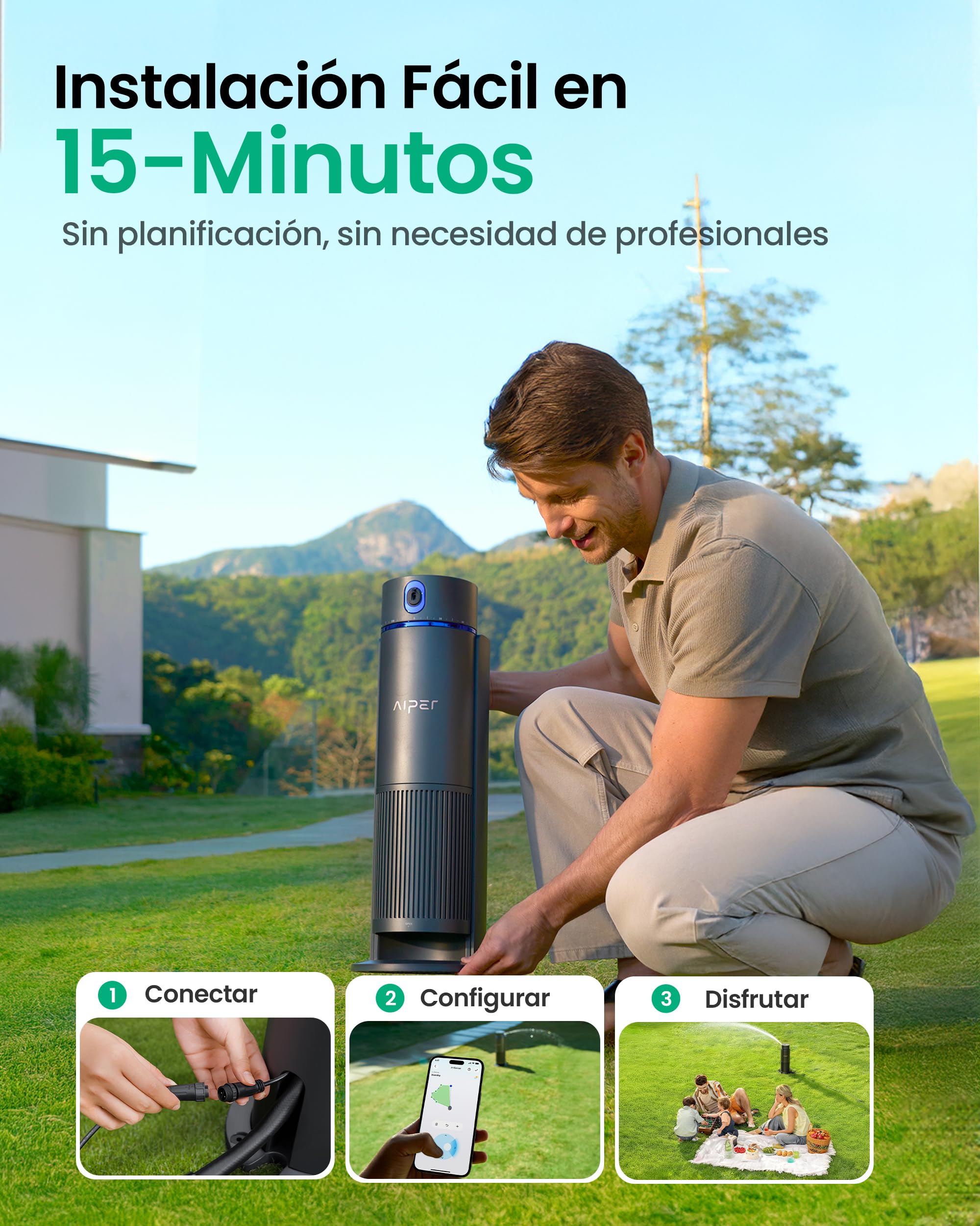 Aiper IrriSense 2 Sistema de Riego Inteligente, Dispositivo de Riego Multi-Zona 4 en 1 con Control por App, Programación Inteligente y Sensor de Lluvia para Céspedes de hasta 4.800 sq.ft