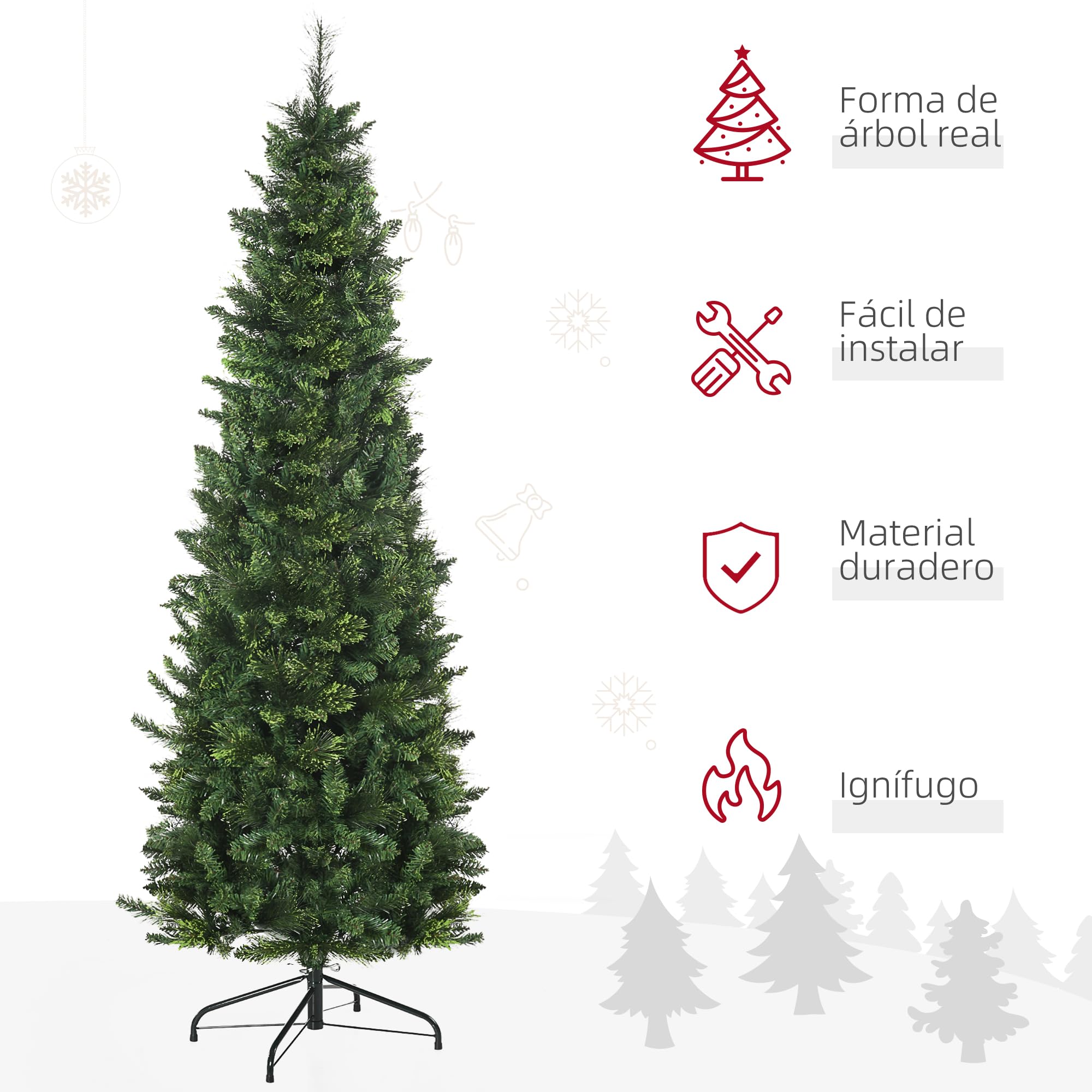 HOMCOM Árbol de Navidad 180 cm Árbol de Navidad Estrecho 618 Ramas Verde