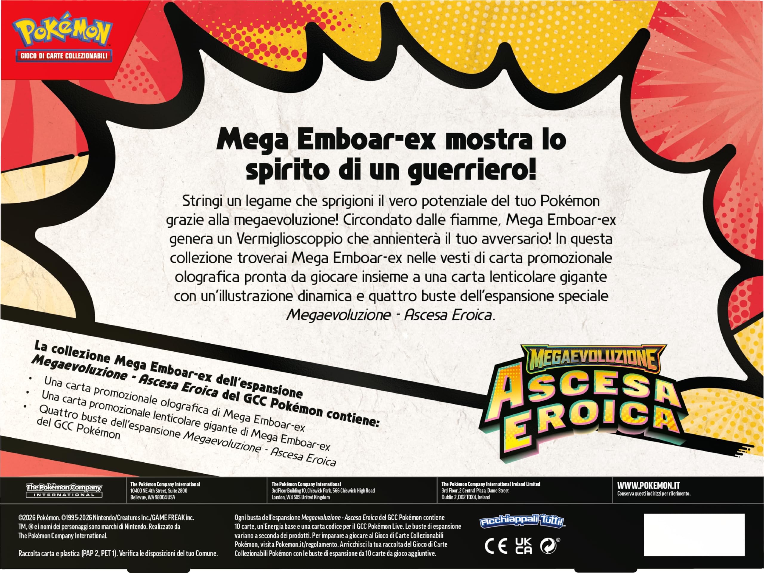 Pokémon: collezione Mega Emboar-ex dell’espansione Megaevoluzione - Ascesa Eroica del GCC Pokémon (una carta promozionale olografica, una carta lenticolare gigante e quattro buste di espansione) - 3