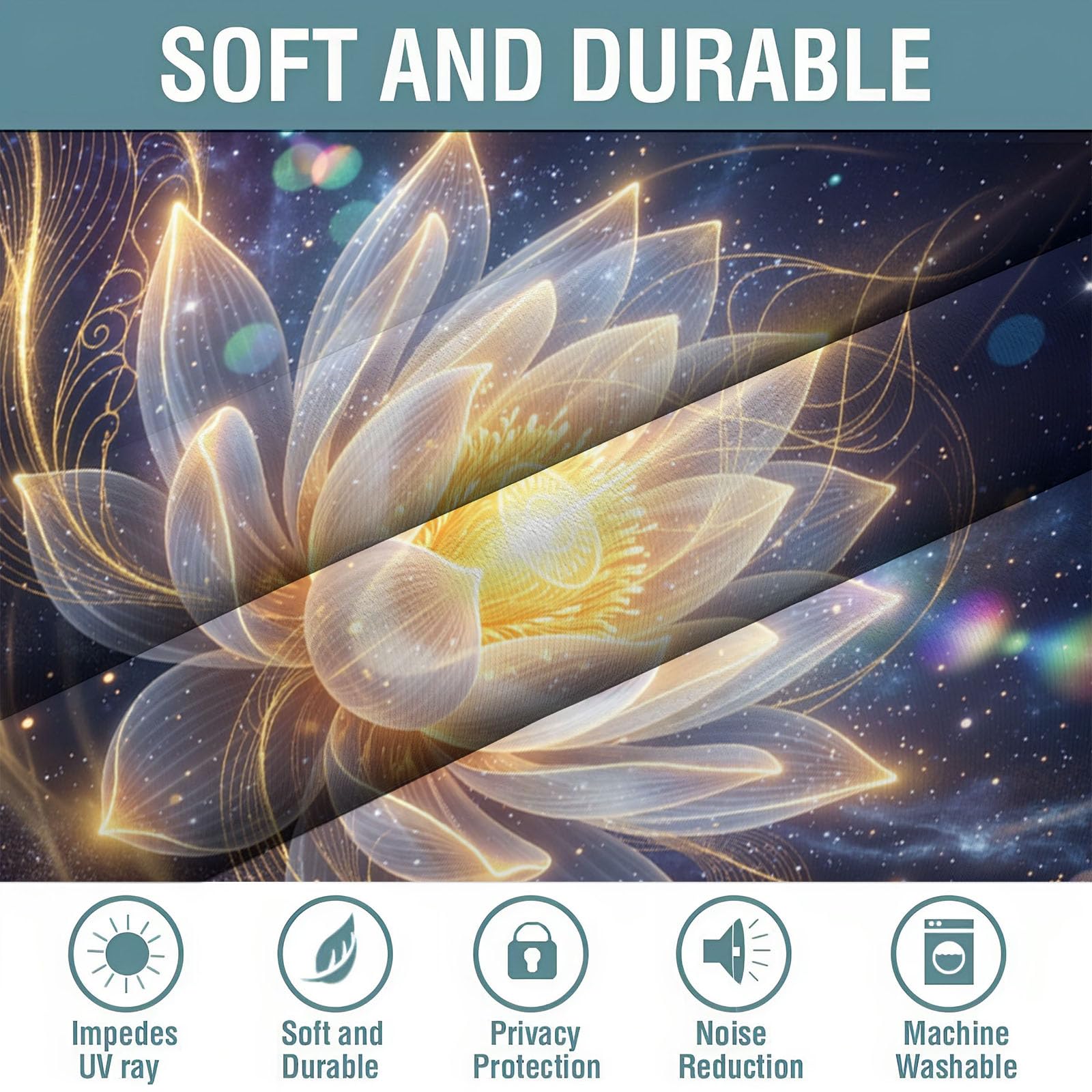 Tende per bambini ragazzi ragazze Fiori fantastici | Loto splendente sotto un cielo stellato occhielli oscuranti termicamente isolati tende per finestra per cameretta dei bambini140 X 260 cm