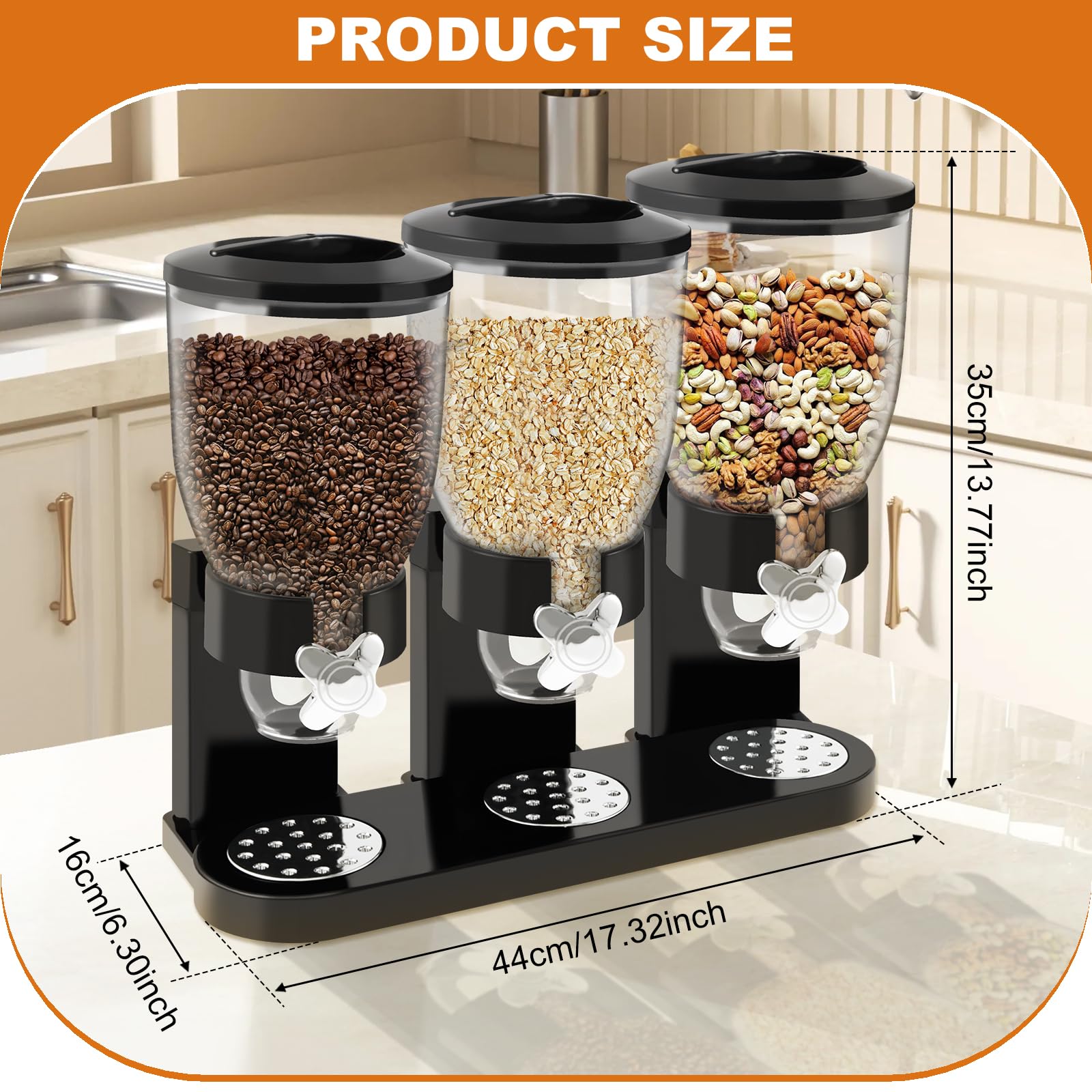 Dispenser per cereali, piano di lavoro, Triple Troy Food Spenser 2 l, contenitore per cereali con capacità, ermetico, contenitore per alimenti, caramelle, caramelle