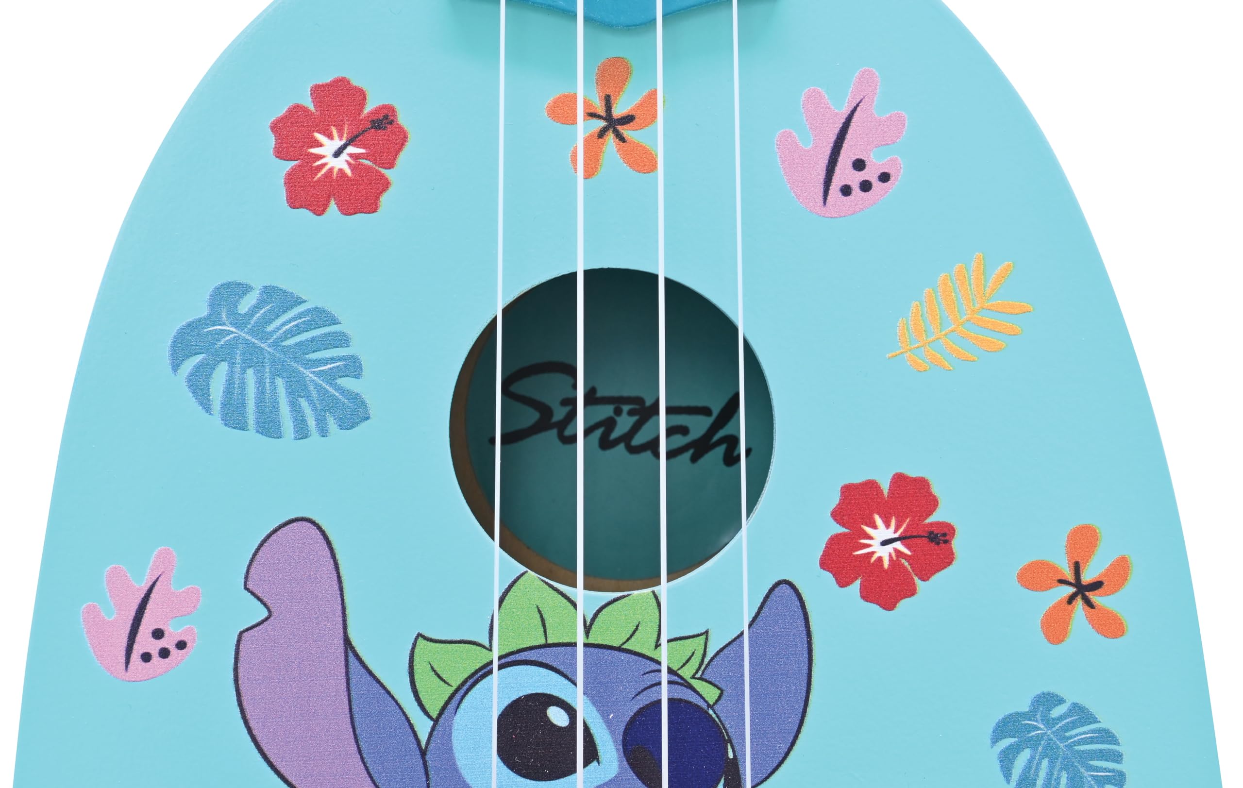 Lexibook, Disney Stitch, Il mio primo ukulele di legno, 4 corde di nylon, 53 cm, guida inclusa, Blu, K230D