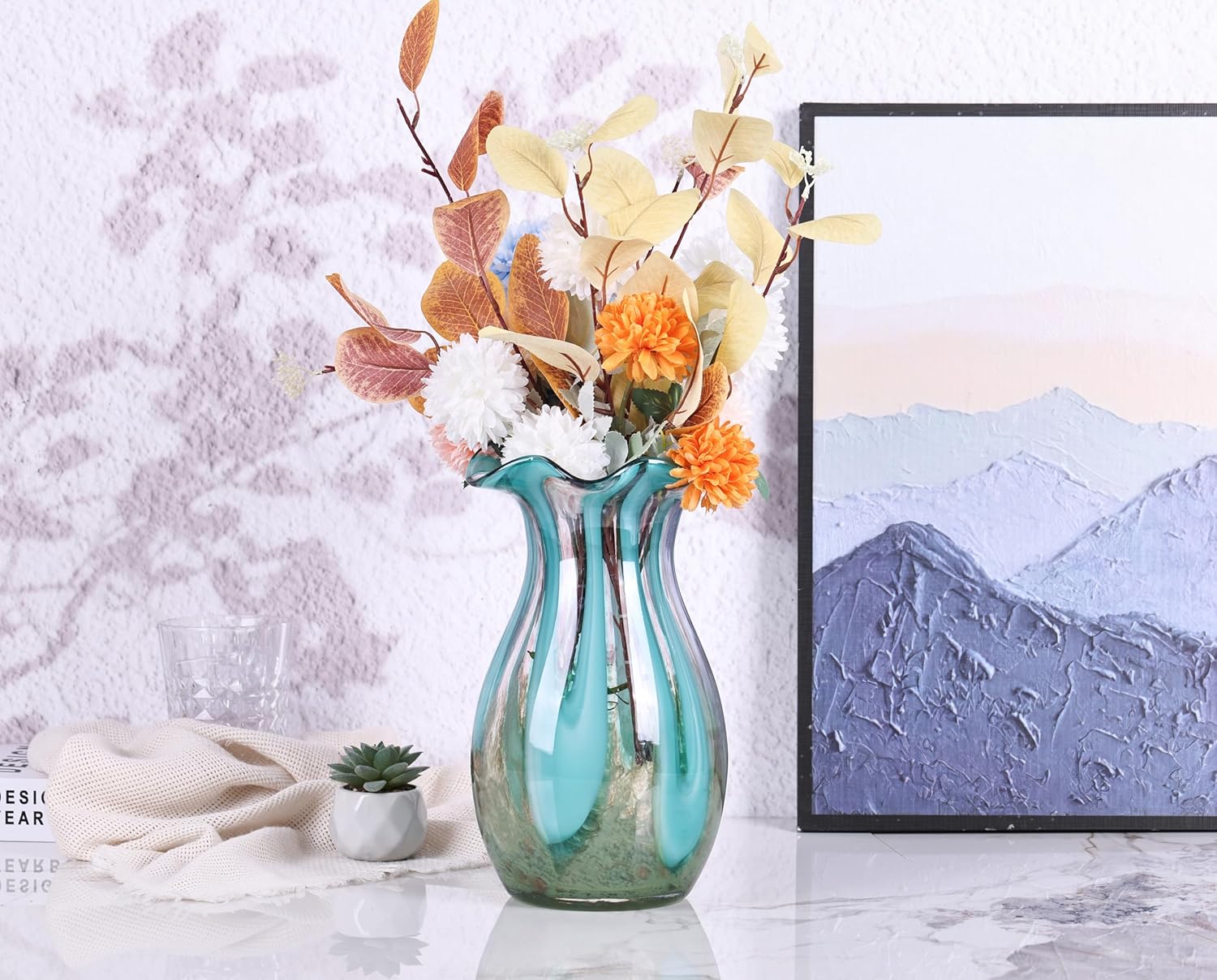 10 Inch Wide Mouth Vases Flowers, Hand Blown Glass Vase, Modern Art Glass Vase Home Decor, for Dining Table Centerpiece Coffee Table Office Mantle Entryway Entrance Desktop Centerpiece. - Image 8