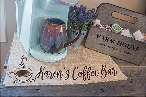 Miniatura 3 de Personalized Coffee Bar Mat - Customized Burlap Placemat for your Coffee Maker - Made in the USA