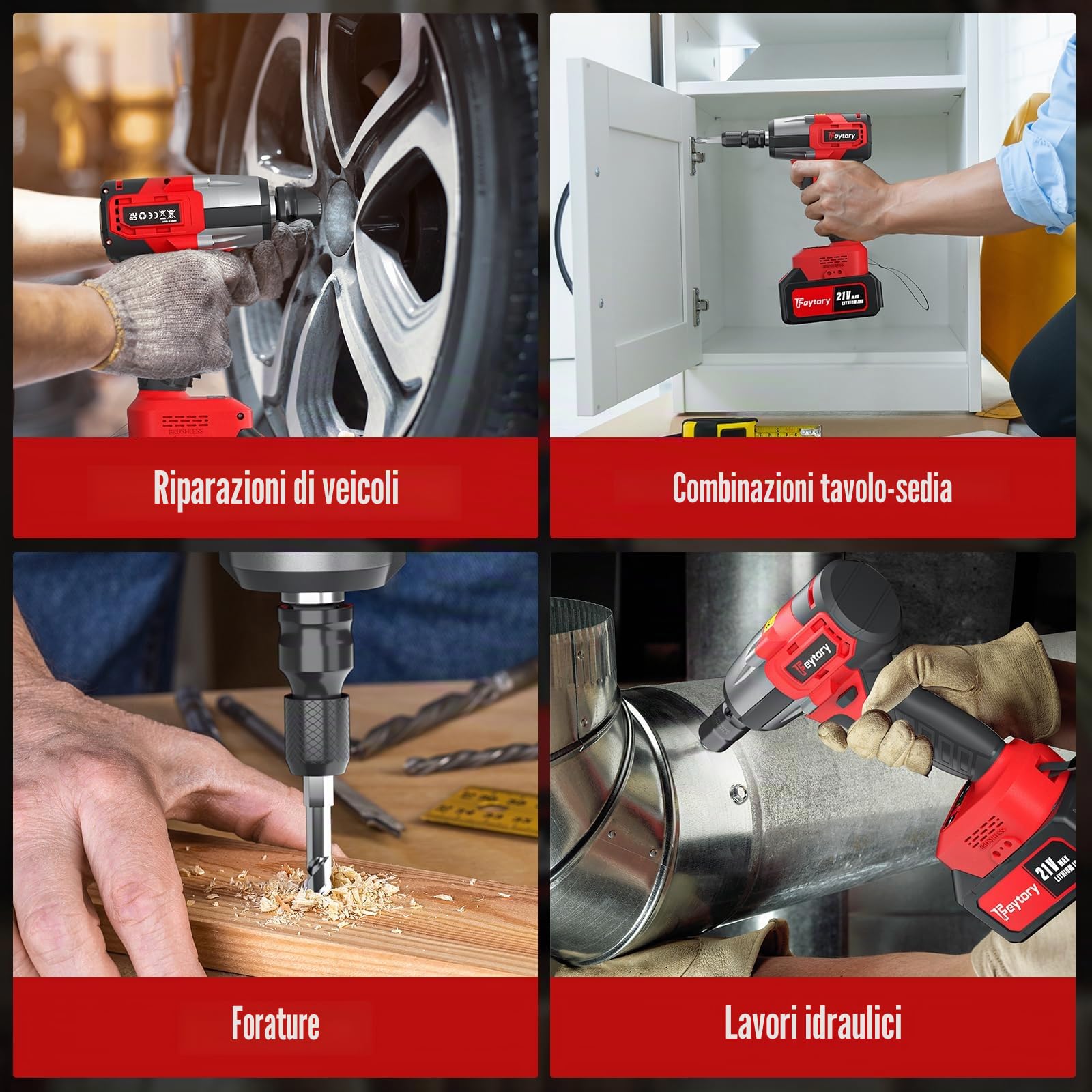 21V Avvitatore a Impulsi Brushless,Chiave Elettrica 3 in 1,3400RPM,550Nm Professional 1/2’’Elevata Avvitatori a Massa Battente, Batteria 4.0Ah, 4 Bussola,12 Punte, Avvitatore Batteria per Auto Casa