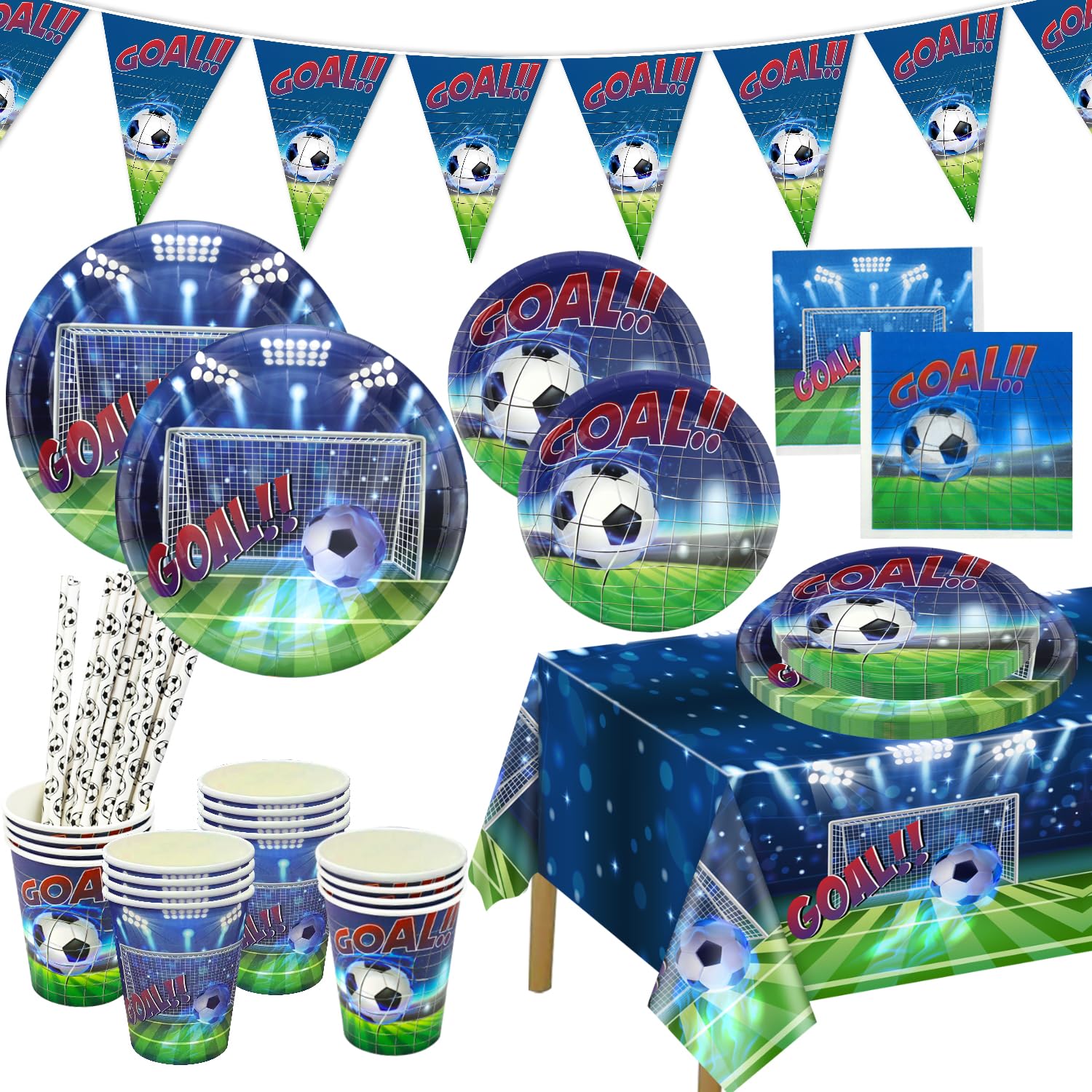 Decorazioni Per Feste A Tema Calcio, 102 Pezzi: Piatti Di Cartone, Tovaglioli, Tovaglia E Bandiere Per Calcio, Forniture Per Feste Di Compleanno Per Ragazzi E Uomini, Accessori Per La Festa Del Giorno