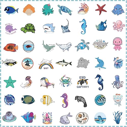 Miniatura 2 de 100 calcomanías de animales del océano para niños, calcomanías de vinilo para botellas de agua para laptop, equipaje, computadora, patineta,