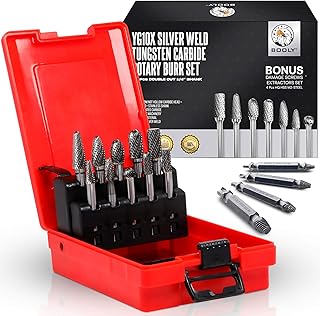 Premium–Grade Die Grinder Bits Carbide Burr Set ¼" Shank 10PC Double Cut Tungsten Rotary Rasp File for Metal Grinding Drill Bits for Makita Dewalt Milwaukee Die Grinder + Gift 4PC Screw Remover Kit
