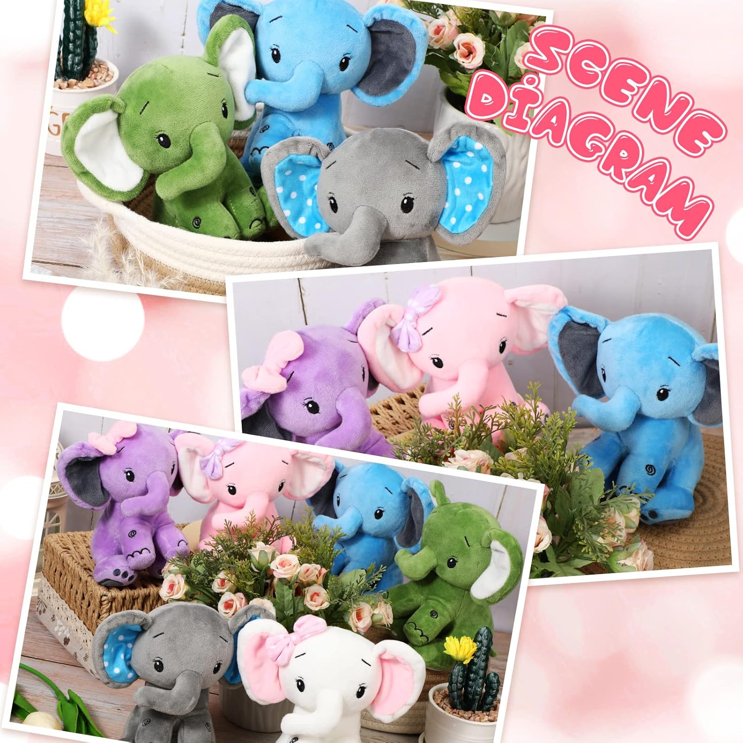 6 Pcs Elephant Stuffed Animals 6 Inch Big Ear Stuffed Elephant Animal Plush Toy Gift for Baby Shower Boys Girls Woodland Nursery Bed Decoration Birthday Party Supplies(Multicolor)