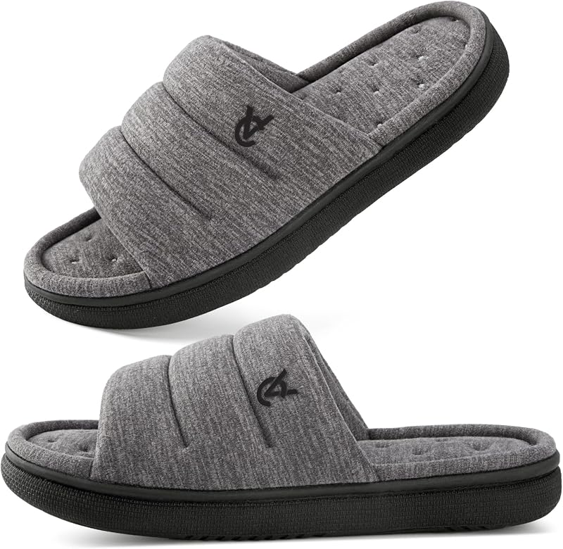Mens Open-Toe Slippers Memory Foam Indoor Outdoor House Shoes
