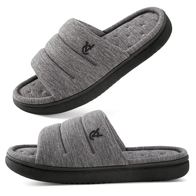 VeraCosy VeraCosy Mens Open-Toe Slippers Indoor House Shoes Ultimate Gray,11-12 US