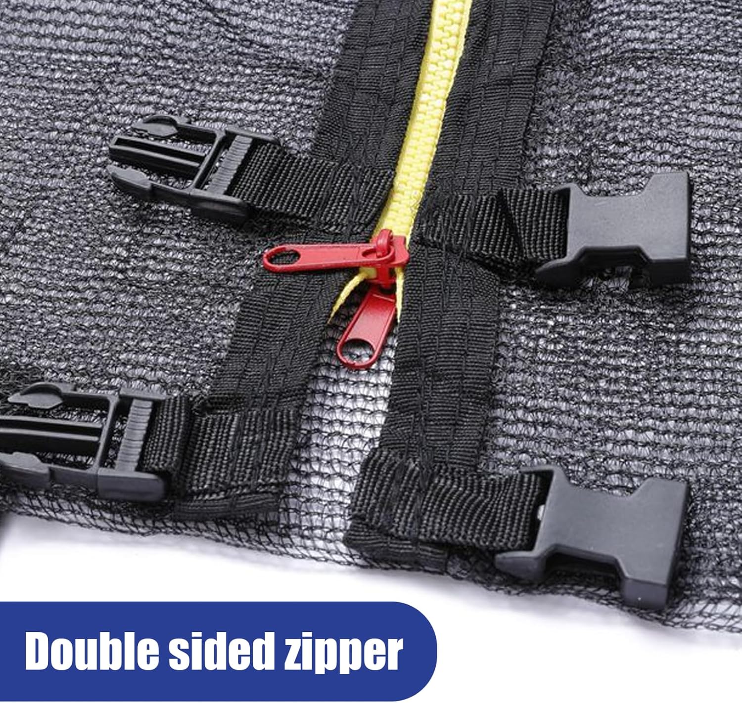 Trampoline Netting Replacement 8ft Enclosure Trampoline Safety Net with Straps and 2 Zippers Trampoline Net for 6 Straight Poles Round Frame (Trampolines Net Only)