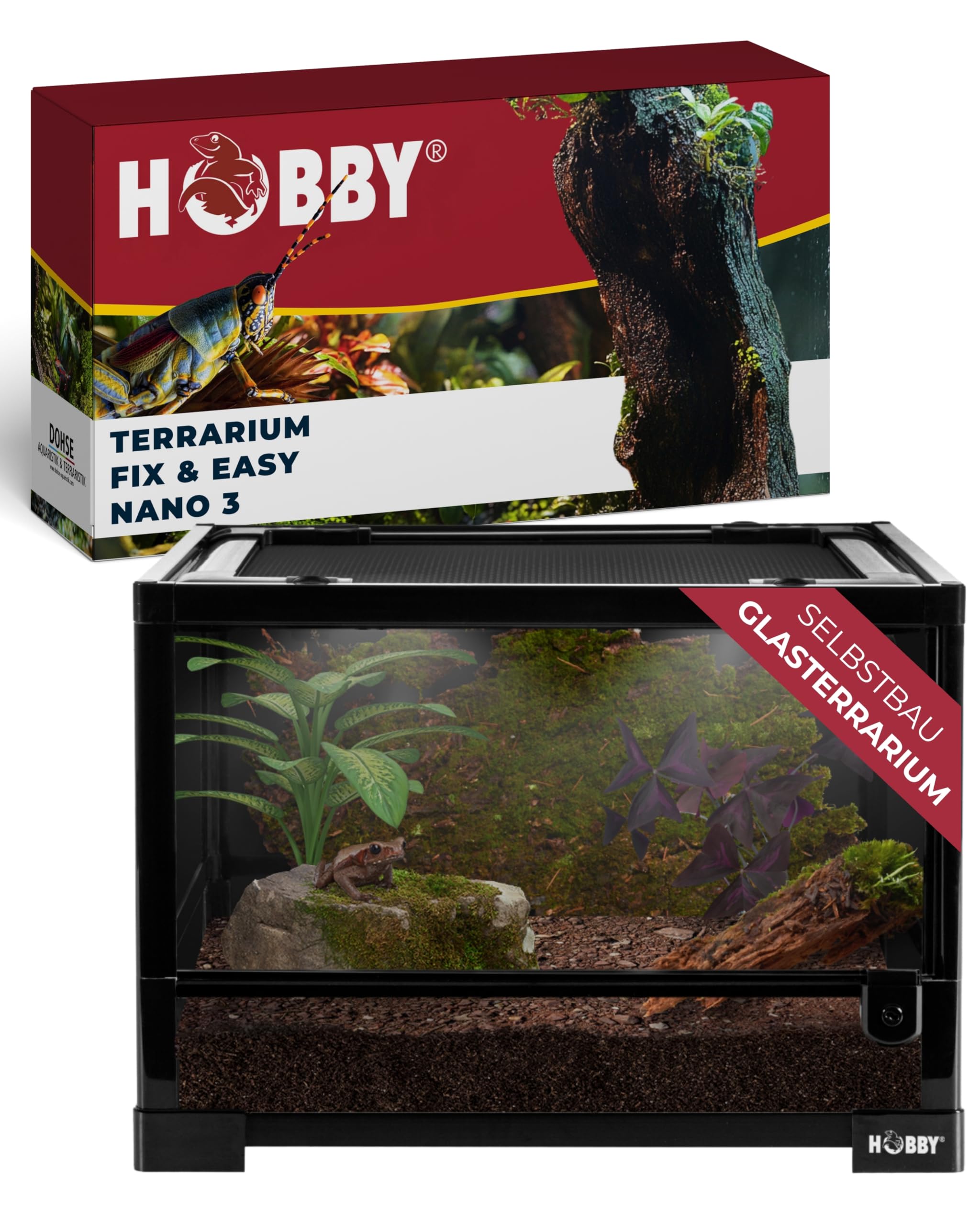 Hobby Terraristik Fix und Easy Nano 3 I 45 x 45 x 32 cm I Geeignet für die Haltung Kleiner Amphibien und Insekten I Mit wasserdichtem Boden und Schwingtüren I Ideal für Anfänger und Profis I Schwarz