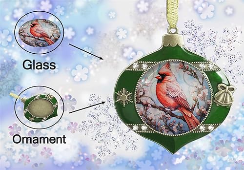 Miniatura 4 de Edición anual Pequeño Ornamento de Navidad Cardenal del Norte sobre Fondo Floral Adornos de Vacaciones Ornamento de Vidrio Creativo Árbol de Navidad