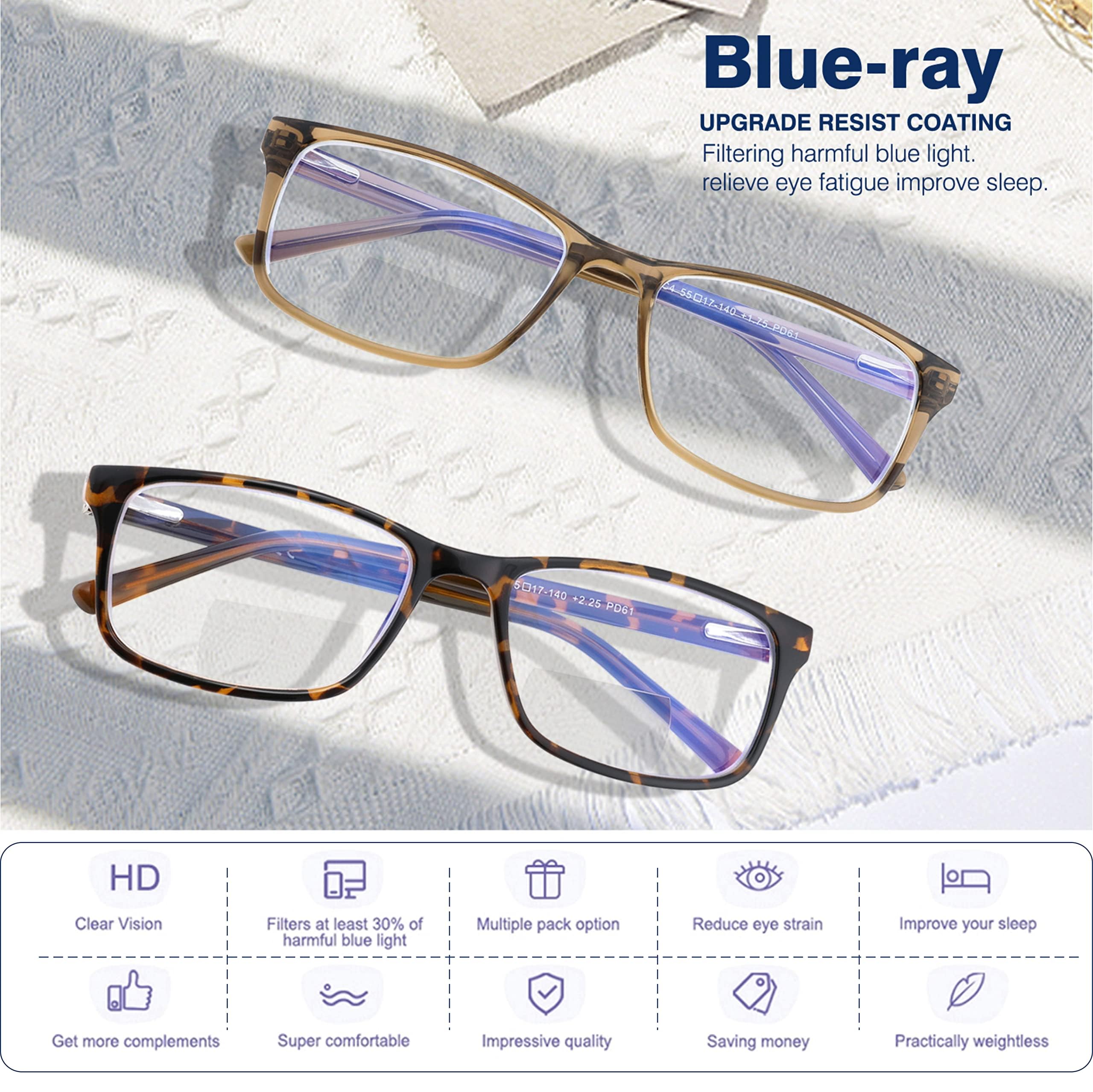 Occhiali da lettura bifocali unisex, con parte superiore trasparente, bloccano la luce blu, per lettori del computer, ampia montatura completa