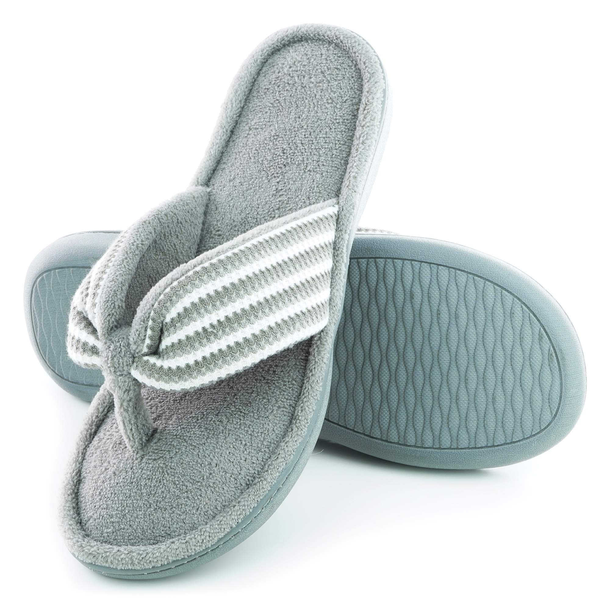 EUROPEAN SOFTEST Women's Flip Flop with Cozy Terry Lining, 80-D High-Density Memory Foam Slipper Summer House Shoes with Non Skid Indoor Outdoor Sole