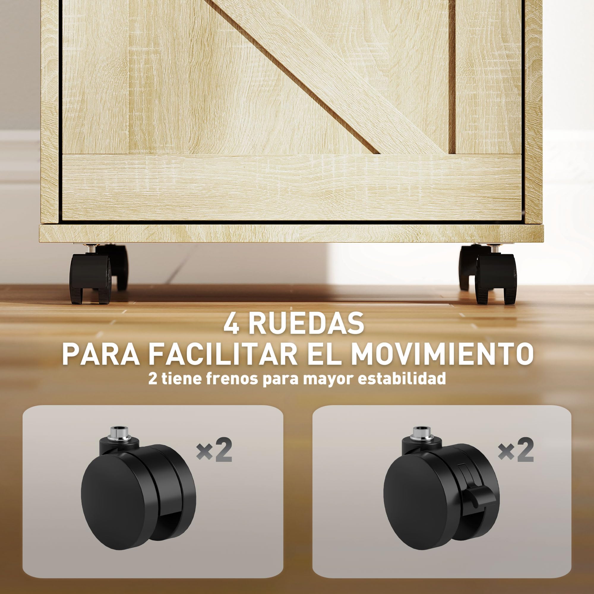 Vinsetto Cajonera de Oficina con 2 Cajones Cajonera con Ruedas Mueble Archivador Móvil con Cerradura y Carpetas Colgantes para Tamaño A4 41x42x56 cm Natural