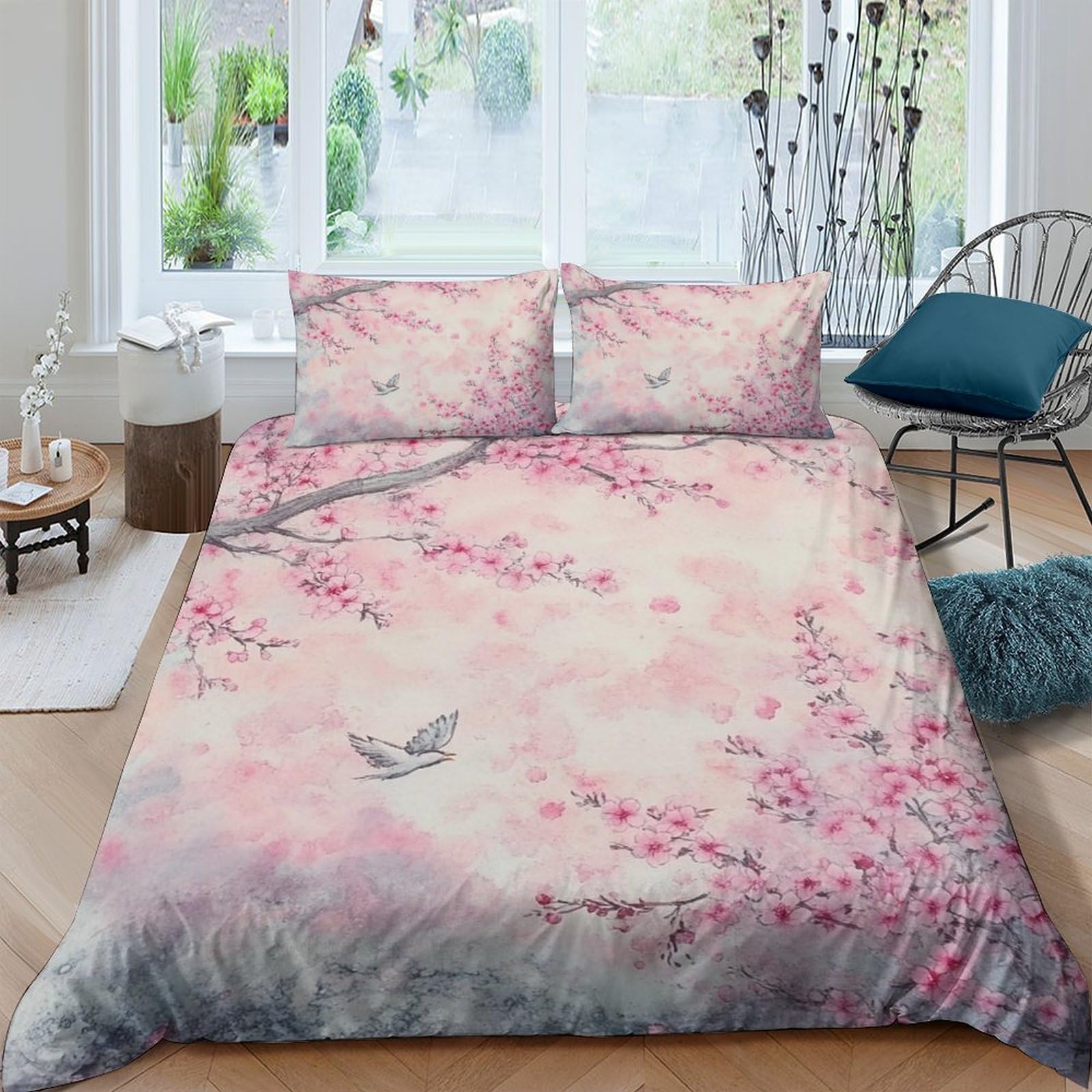 Ctjqhvkz Style-10 3D Printed Sakura Blossom Fitted Sheet Microfiber Soft Pink Butterfly Bed Cover For Bedroom Guest Room Decor Single（135X200cm）