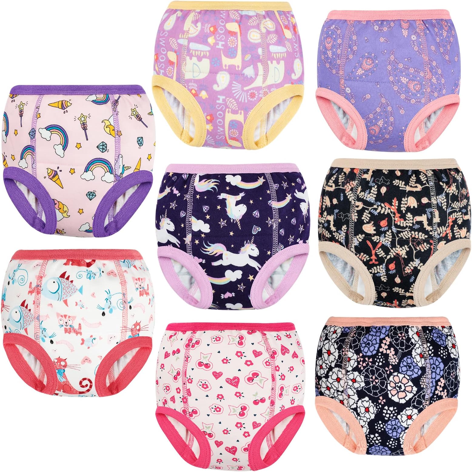 8 Packs Potty Training Pants Cotton Absorbent Training Underwear for Toddler Boy and Girls 2T-9T