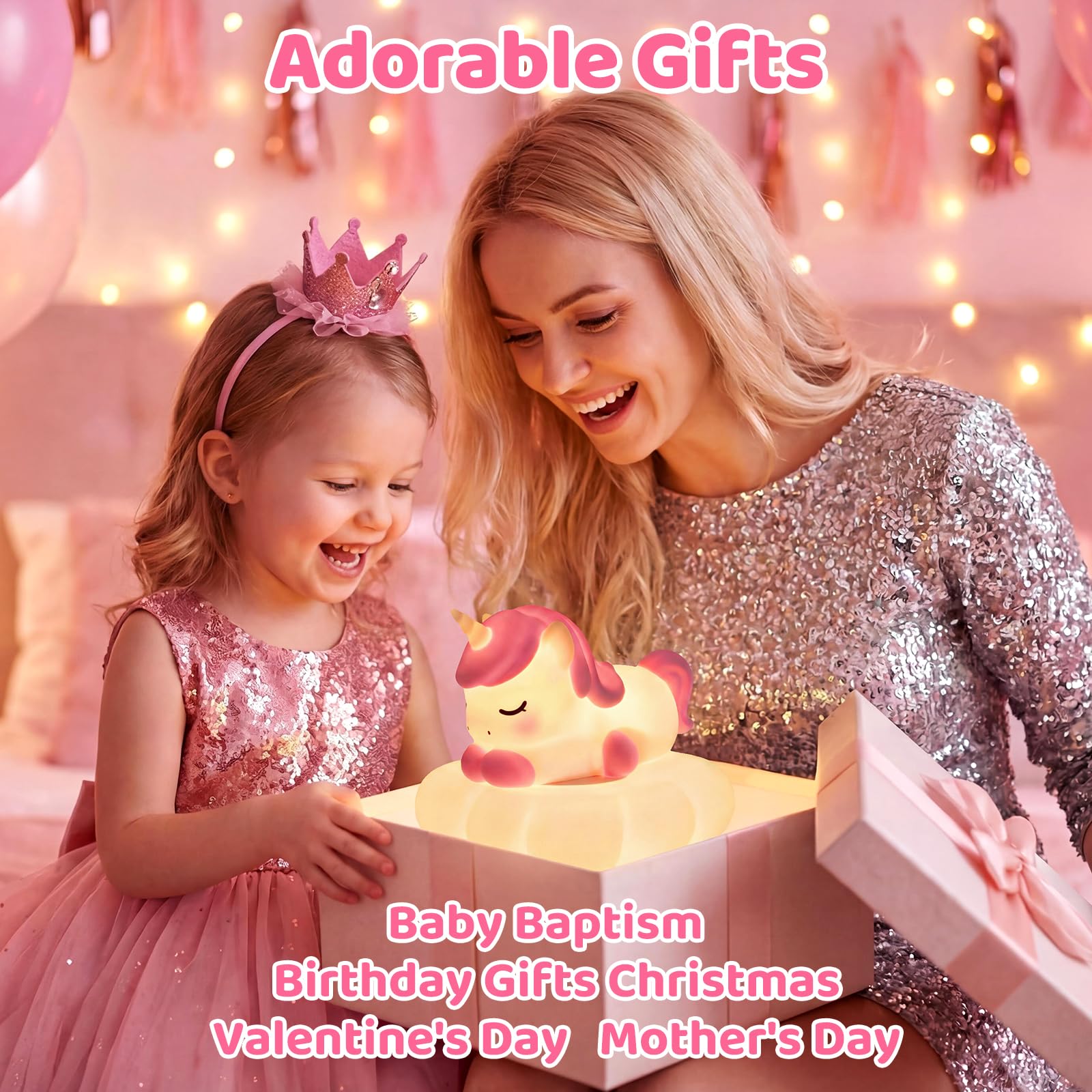Mewaii Licorne Veilleuse Bébé Lampe Enfant Silicone 3 Niveaux Luminosité 7 Modes Couleur Rechargeable Cadeaux Filles Garçons
