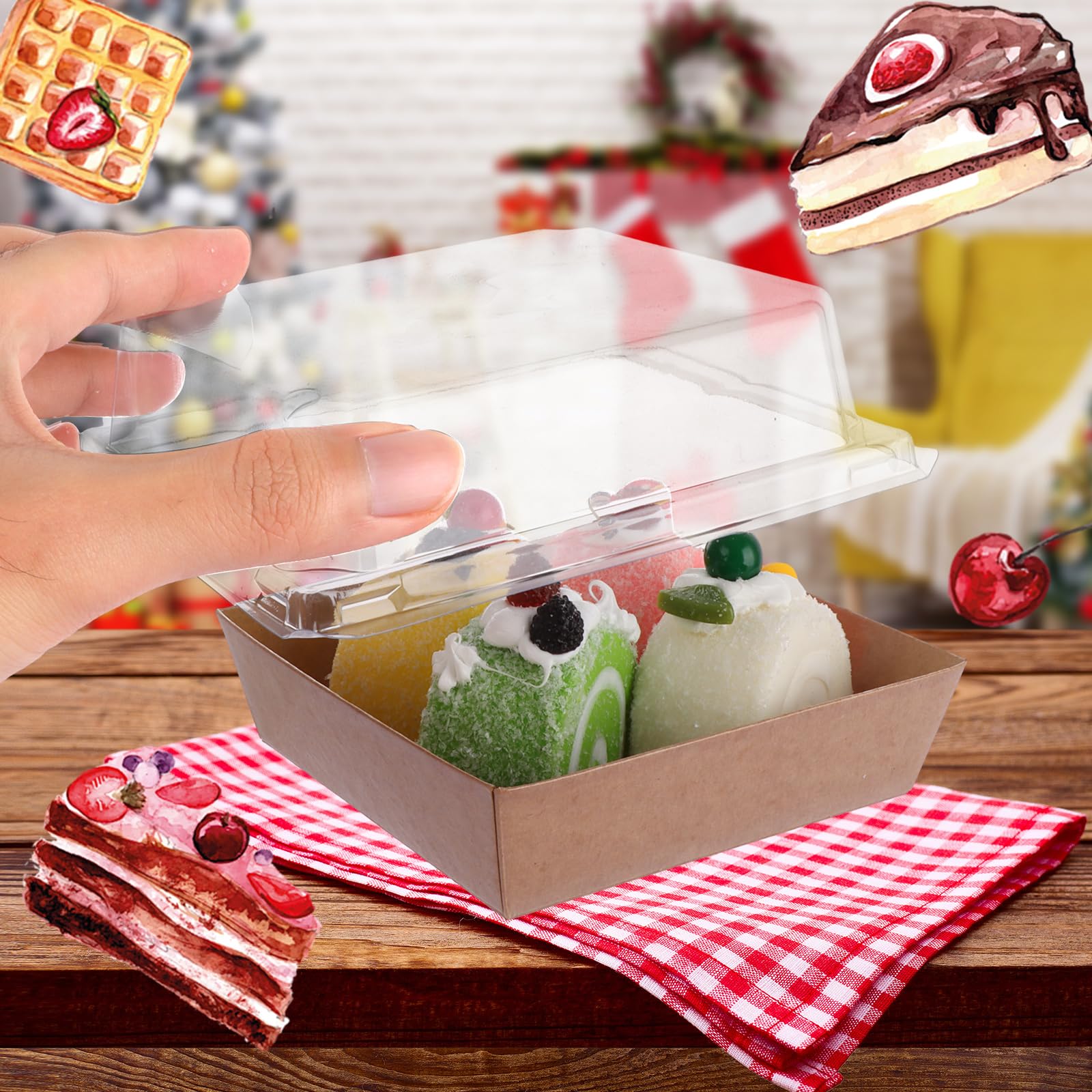 75 cajas para rebanadas de pastel con tapas transparentes, cajas para cupcakes, cajas de postre de papel a prueba de aceite, caja cuadrada marrón para postres de panadería, recipientes de
