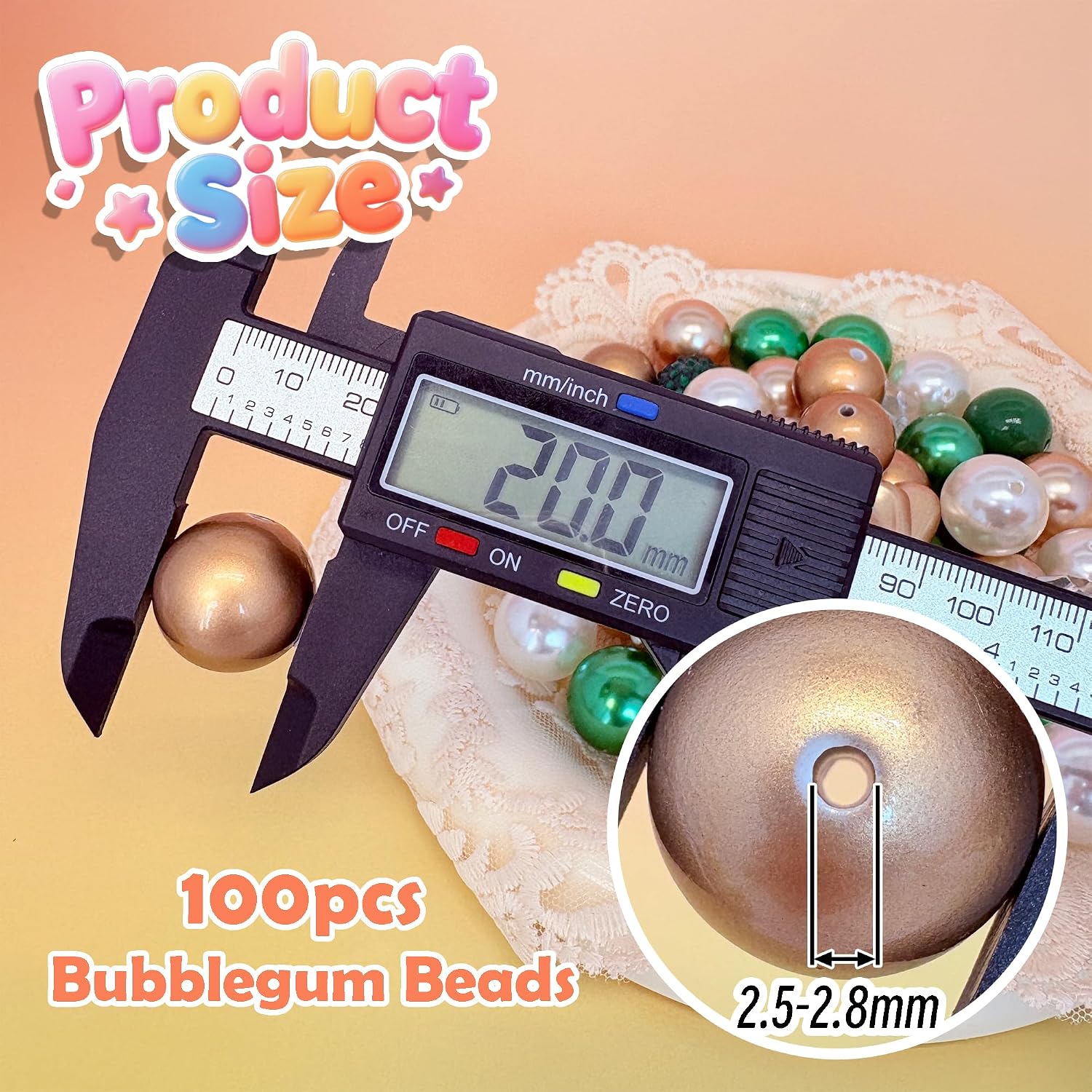 100pcs 20mm Bubblegum Beads Multiple Styles Mixed Large Chunky Acrylic Beads for Jewelry Making Pens Keychains DIY Crafts (Gold White Yellow)