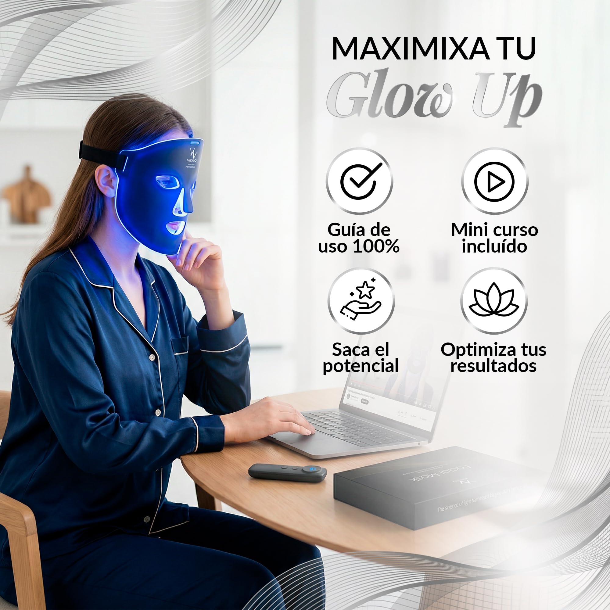 Máscara LED Facial Profesional – Dispositivo de Luz Roja e Infrarroja para Rutina de Cuidado Estético – 4 Colores LED para Uso Cosmético y Bienestar – Mascarilla de cuidado Facial en Casa