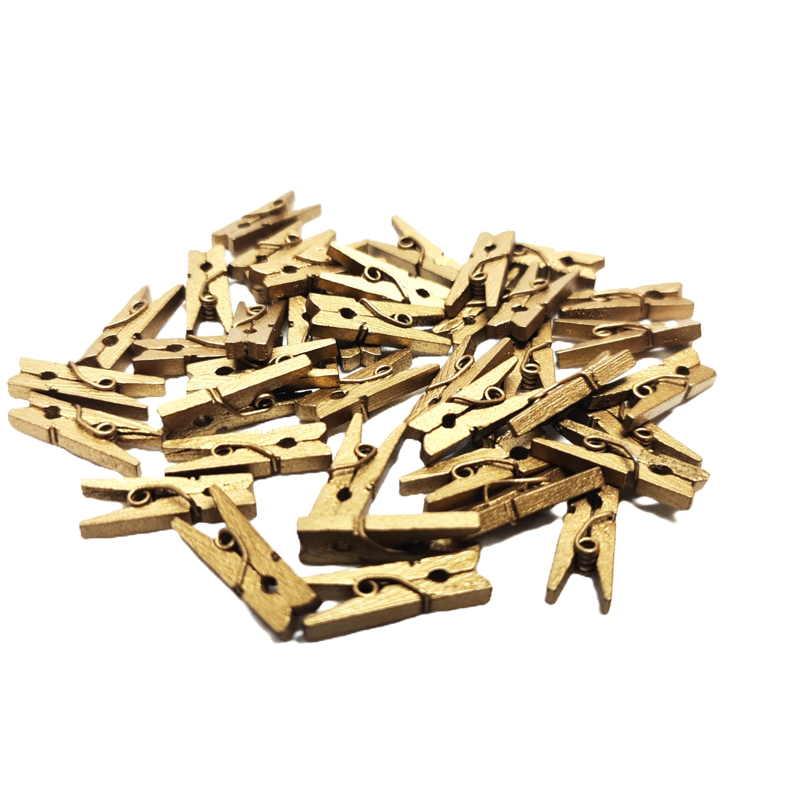 HSD Mini Wooden Pegs 100pcs Pack Mini Pegs for Decorative Photo Card Wall DIY Decorations Photo Clips Wooden Clothes Clip Tiny Peg Arts & Crafts Weddings & Events (Gold)