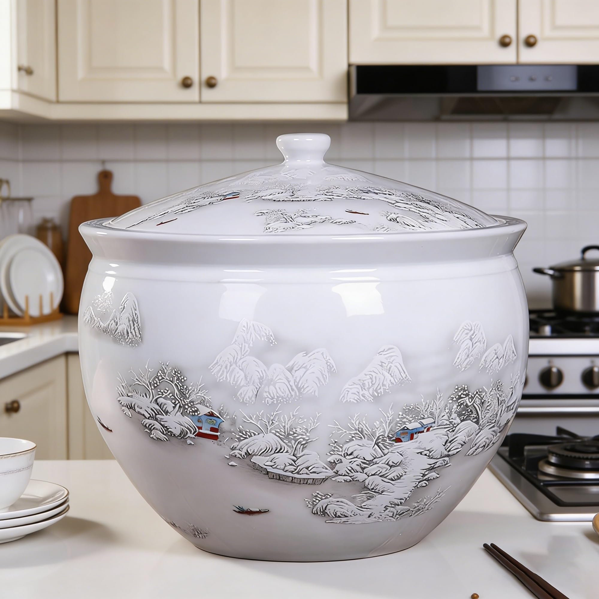 MMleYN 5/10KG Ceramic Rice Bucket With Lid Airtight Grain Dispenser Multi-Purpose Storage Container For Rice Coffee Nuts Snacks Tea Kitchen(A,5kg)