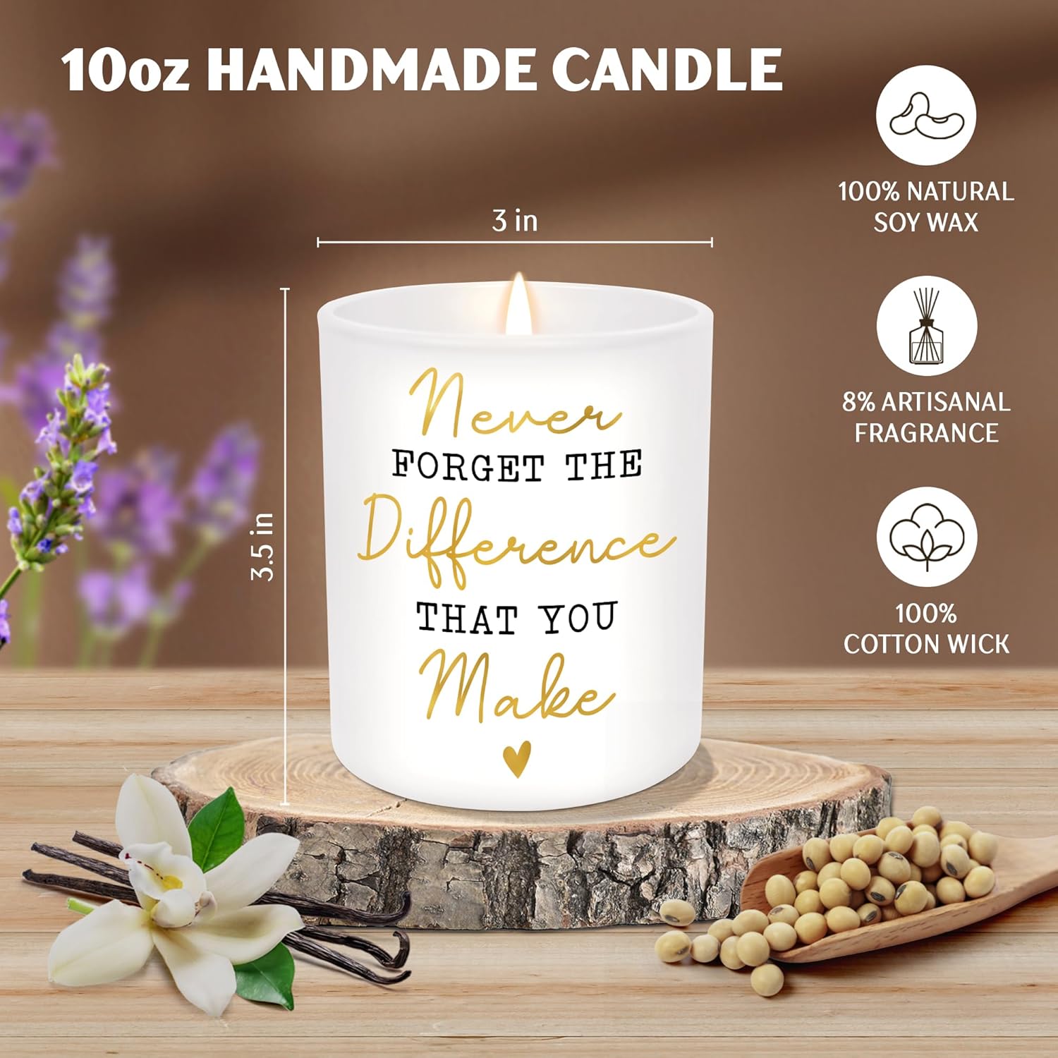 Thank You Gifts for Women - Long Lasting Vanilla Lavender Candle 10 oz - Birthday Farewell Inspirational Employee Appreciation Gifts for Coworkers Teachers, Retirement Gift for Woman - Image 3