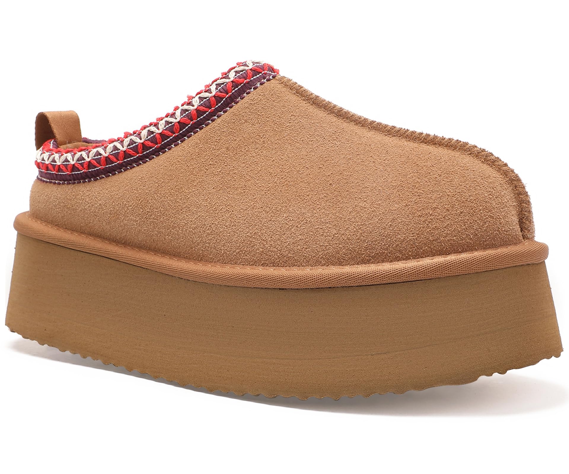 Women's Platform Fuzzy Cozy Slippers Genuine Suede Water Resistant Winter Platform Mini Boots with Memory Foam and Faux Fur Lining Comfy Fuzzy Clogs