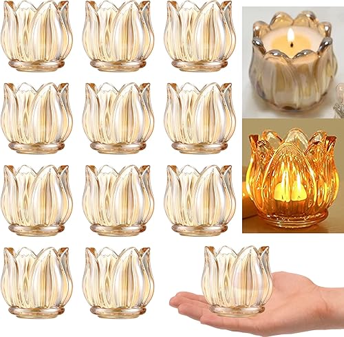 GOLDEAL 12 portavelas de cristal de tulipán decorativos portavelas votivas a granel candelabros para bodas fiestas cenas decoración de mesa del