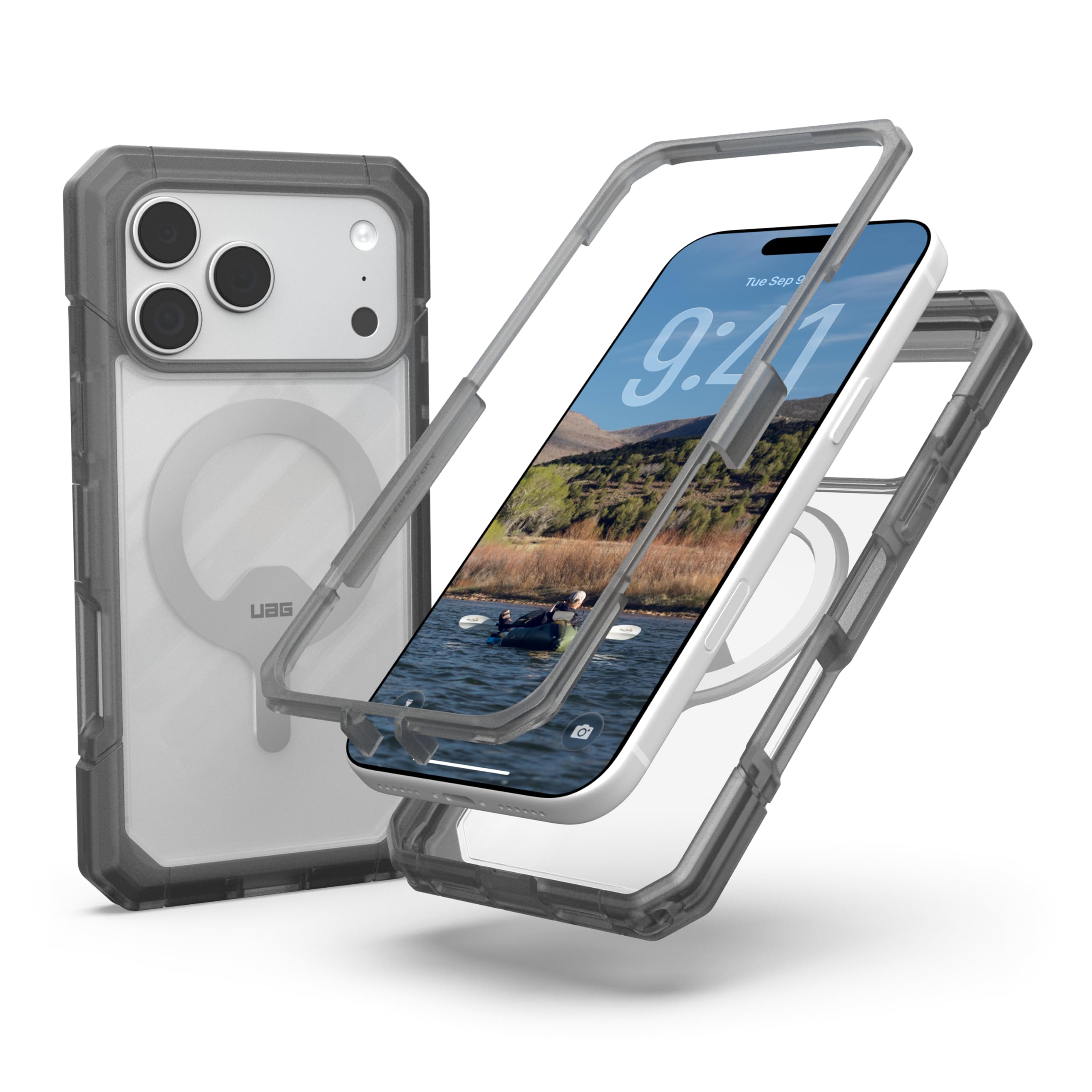 Urban Armor Gear Trooper MS Case Compatible con Apple iPhone 17 Pro MAX Funda (Carga inalámbrica/​magnética, protección contra caídas de 7,​6 Metros) Ceniza (Gris) / Transparente