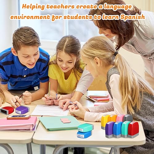 Vista 14 de Jetec 16 sellos autoentintados para profesores españoles, regalos para profesores, sellos de calificación de motivación para suministros de Redonda