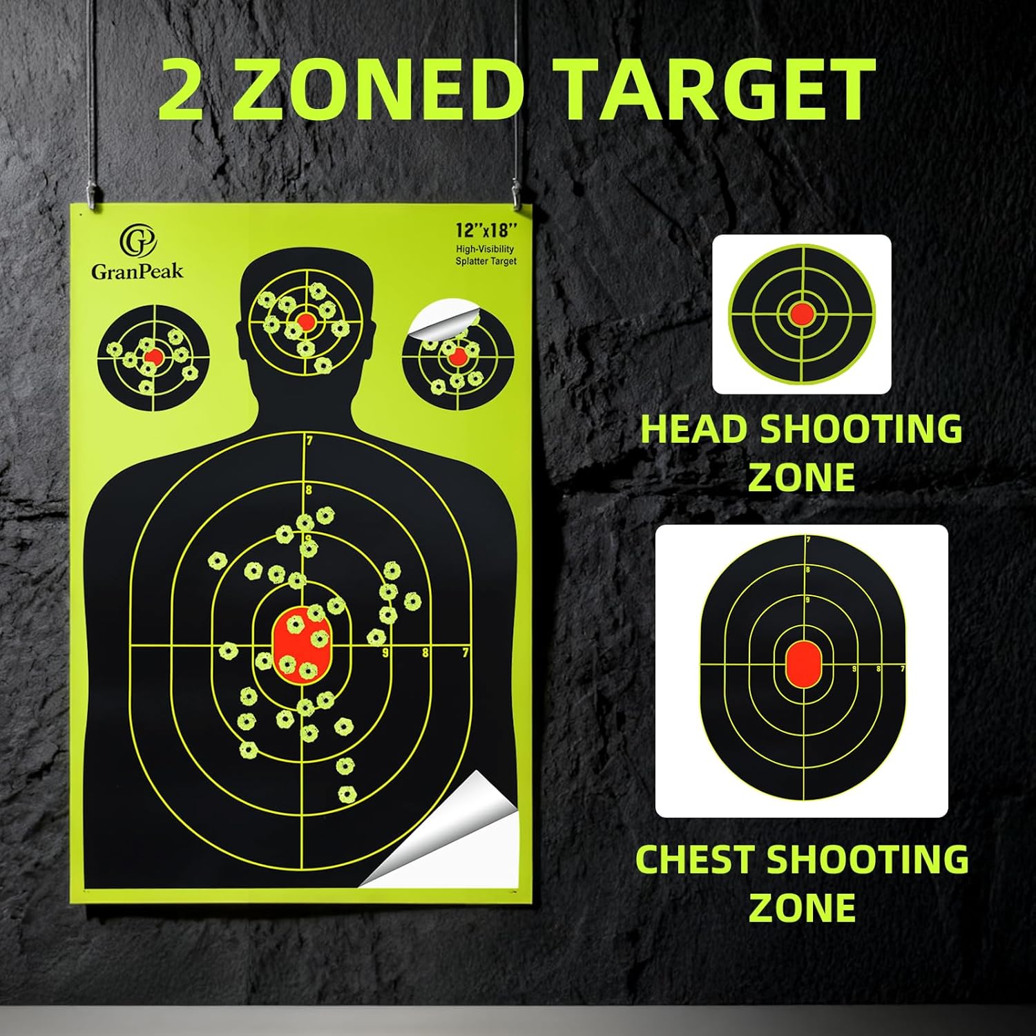 12 x18 inch, Silhouette Splatter Targets, Adhesive Shooting Targets, Shots Burst Bright Fluorescent Yellow, Shooting Target for Shooting Range, Great for All Firearms