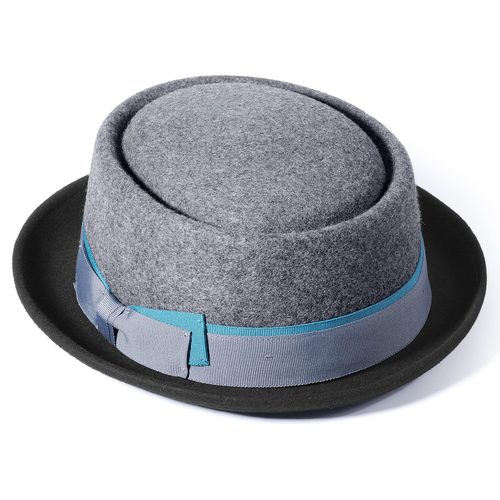 Photo 1 of Pork Pie Hats for Men/Women, 100% Wool Felt Hat Stout Porkpie Breaking Bad Hat Flat Top Fedora Hats Boater Derby Crushable 7 1/4-7 3/8 Grey + Matte Black