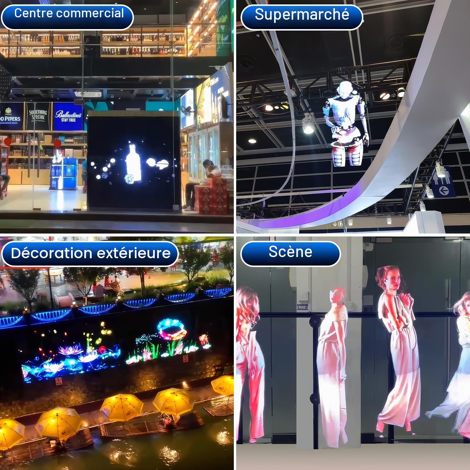 Hologramme 3D de 80cm avec Wi-Fi et Bluetooth, Projecteur Hologramme 3D avec 928 LEDs, 2500 cd/m² et 1500 Vidéos 3D Gratuites, Projecteur Holographique 3D pour Expositions, Magasins, Centres Commercia