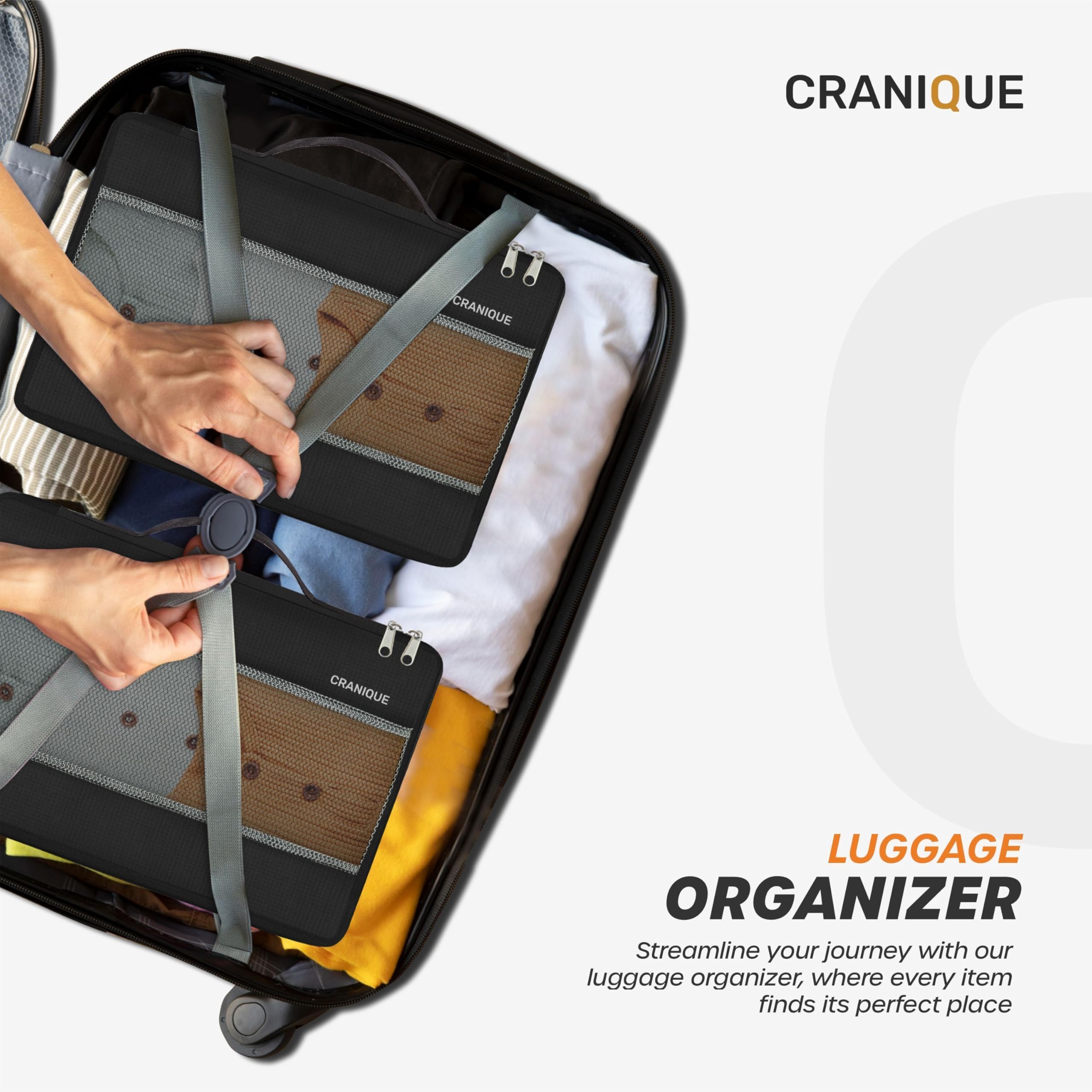 Cranique Packing Cubes for Travel Organizer, Storage Bag, Packing Bag for Clothes, Essential Pouch, Travel Organizer for Men & Women Pack of 3 (Cube1-Black-Pak3) 3