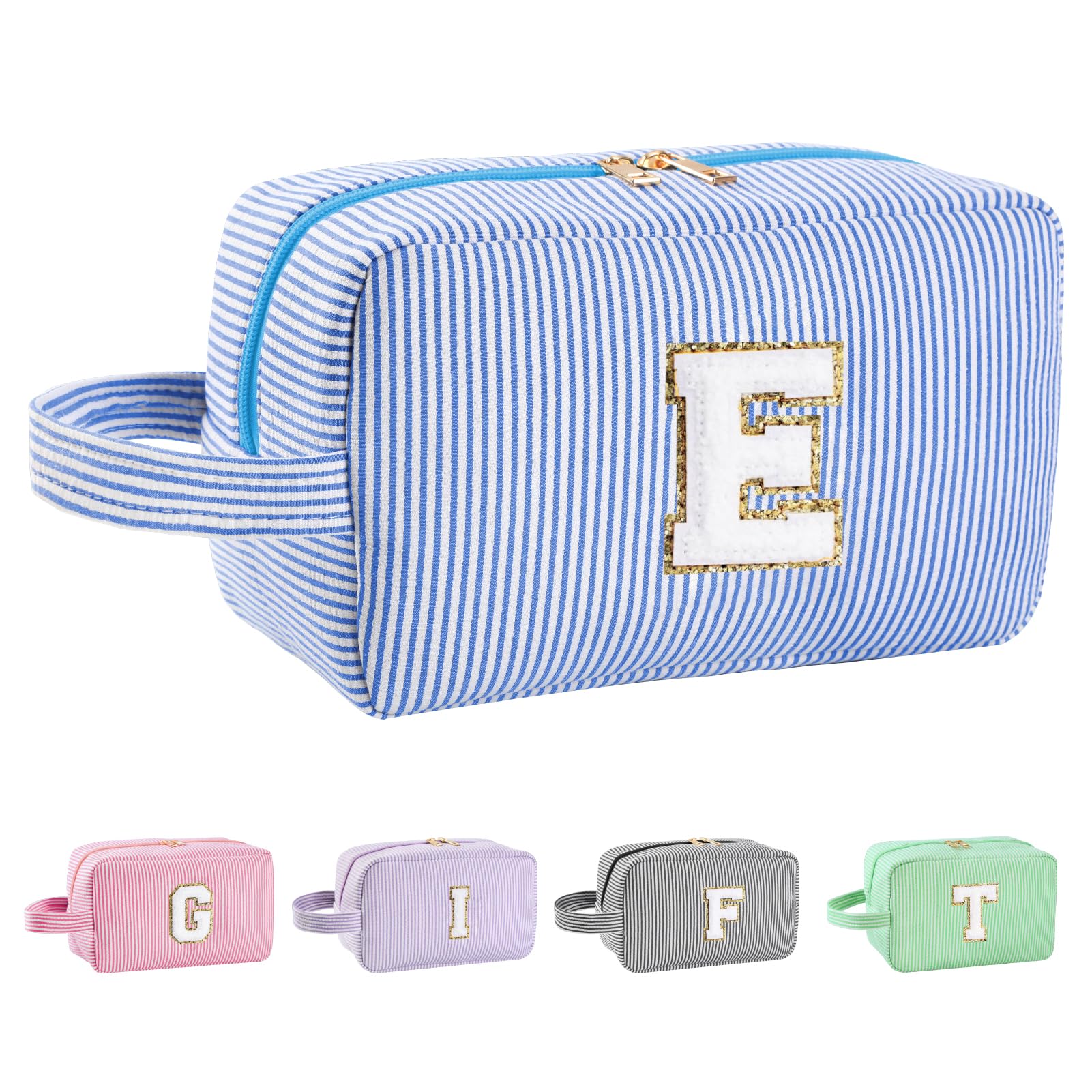 Huifen Personalized Initial Makeup Bag A-Z, Preppy Make up Bag Cosmetic Bag Toiletry Bag for Women, Easter Basket Gifts Birthday Gifts for Kids Teen