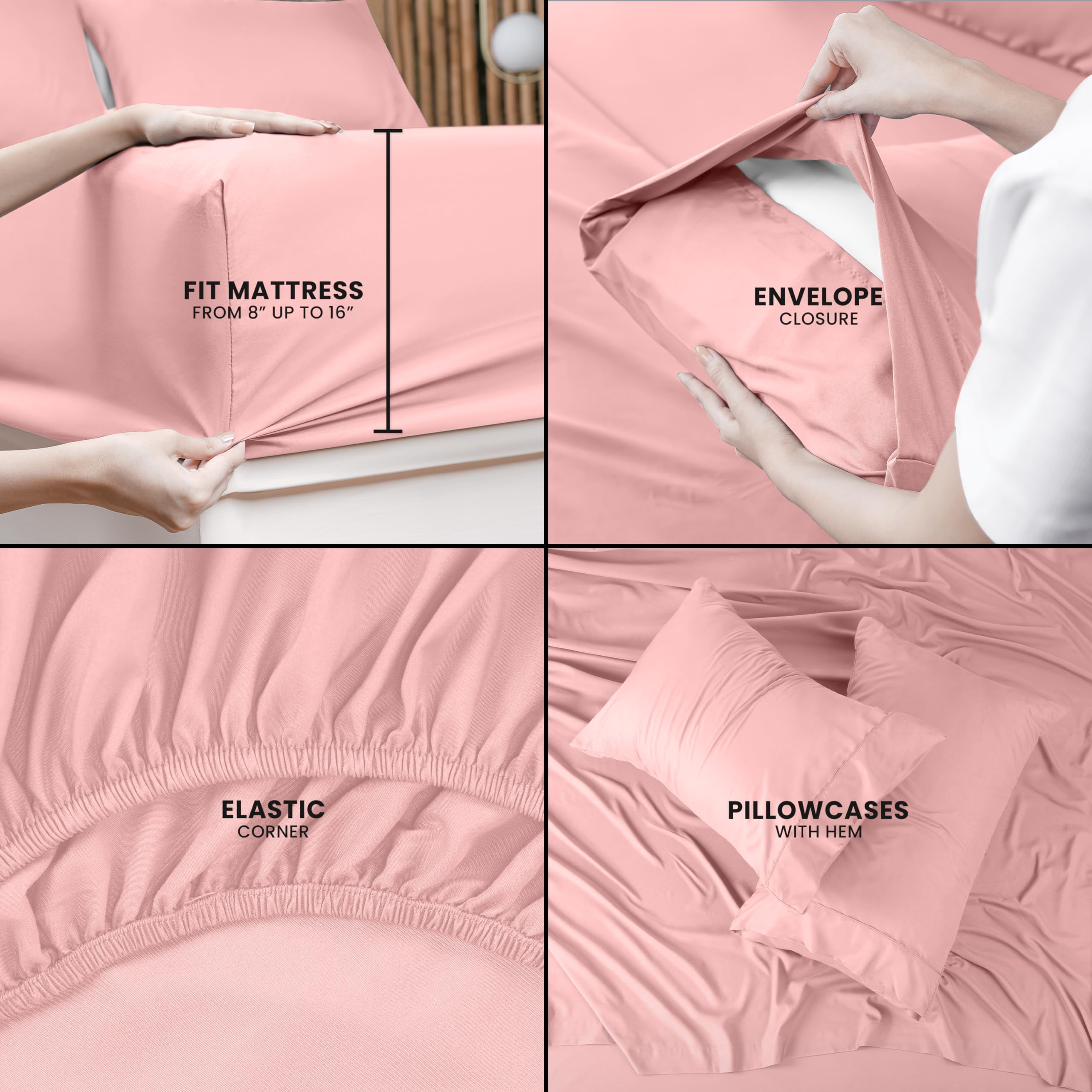 Utopia Bedding Queen Bed Sheets Set - 4 Piece Bedding - Brushed Microfiber - Shrinkage and Fade Resistant - Easy Care (Queen, Pink) - Image 4