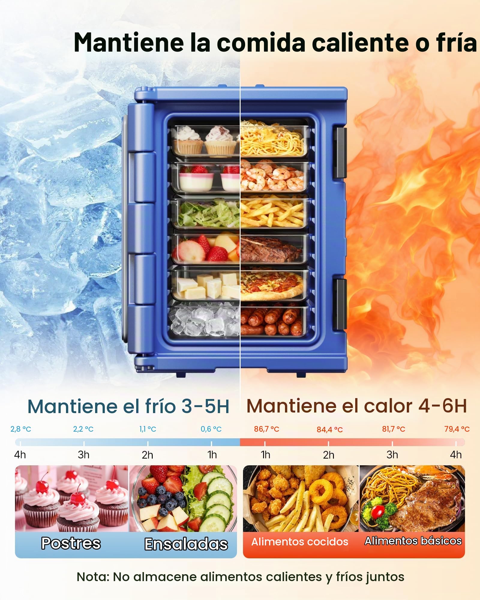VEVOR Caja Térmica para Alimentos con Aislamiento de 90 L para Catering, Caja para Alimentos con Hebillas Dobles, Carga Frontal con Asas, para Restaurantes y Cantinas, 645 x 445 x 620 mm, Azul