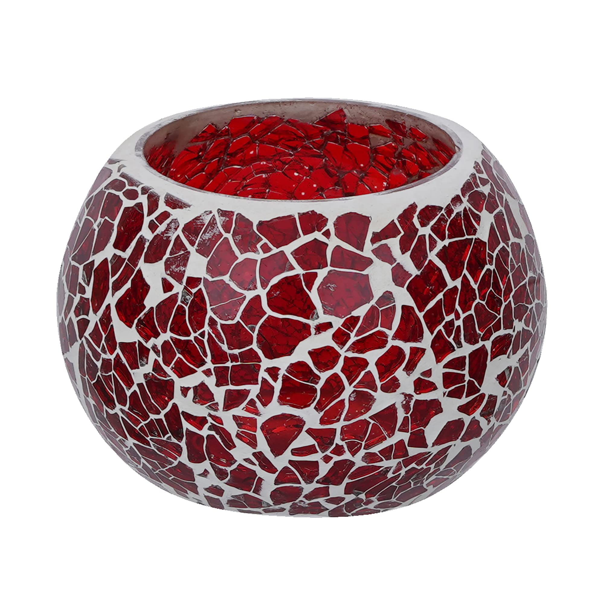 Red Mosaic Glass Tea Light Holder - Diwali Decor -3