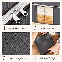 Vista 4 de Lifewit Bolsa de almacenamiento de ropa plegable, organizador de armario con asa reforzada, tela resistente, ventana transparente para suéteres, Gris