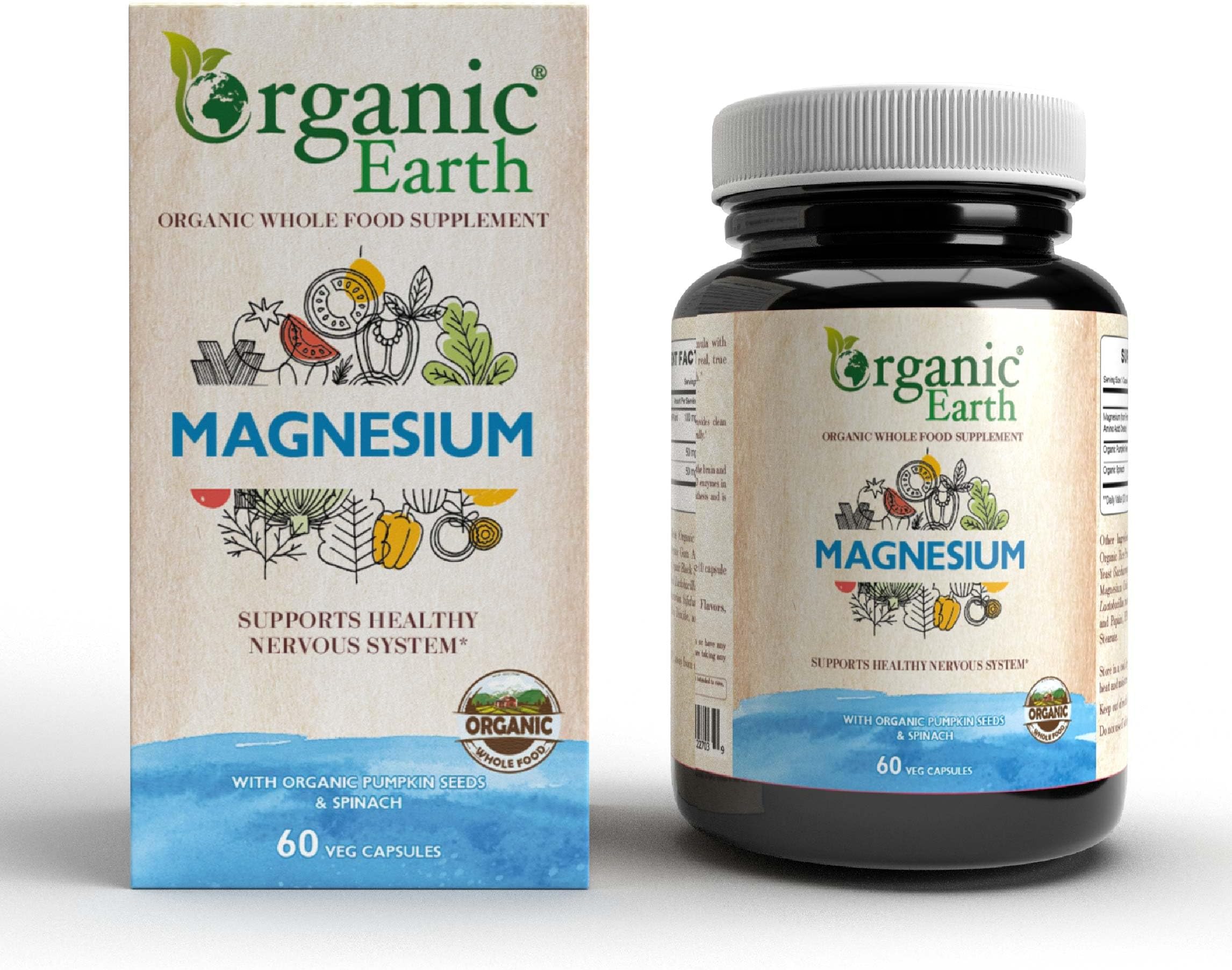 Organic Earth Plant Based Magnesium I Support Bone Health and Muscle Relaxation I Vegan, Gluten Free, Clean Nutrition I 60 Capsules