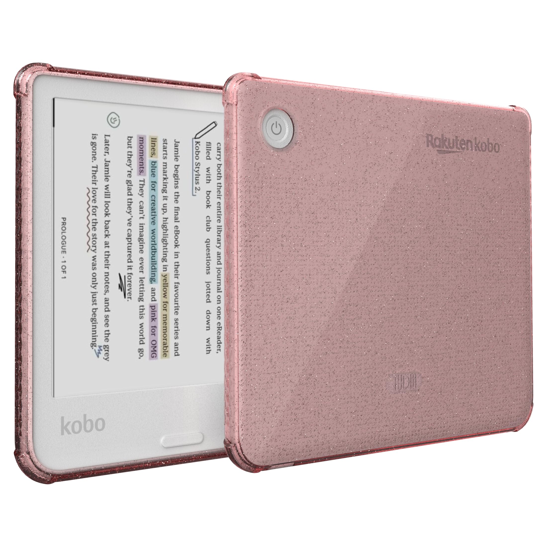 TUDIA SKN Designed for Kobo Libra Colour Case (2024) Cover 7"– [Reinforced Corner] Shockproof Slim Anti-Yellowing Lightweight Clear Back Snug Fit TPU Bumper (Pink Glitter)-image-3